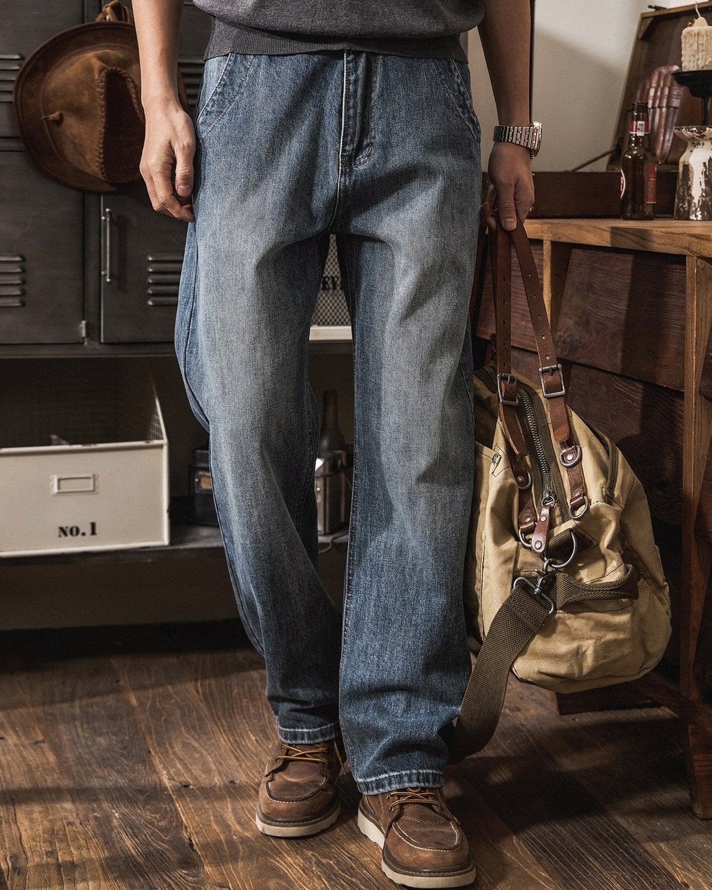 heavy weight loose straight denim pants 【ACT0203】