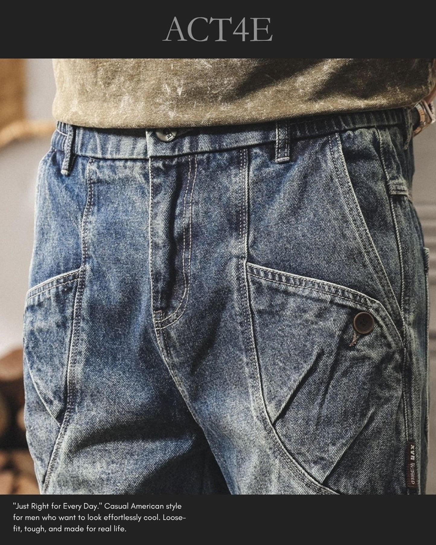 washed loose straight denim pants 2color 【ACT0205】