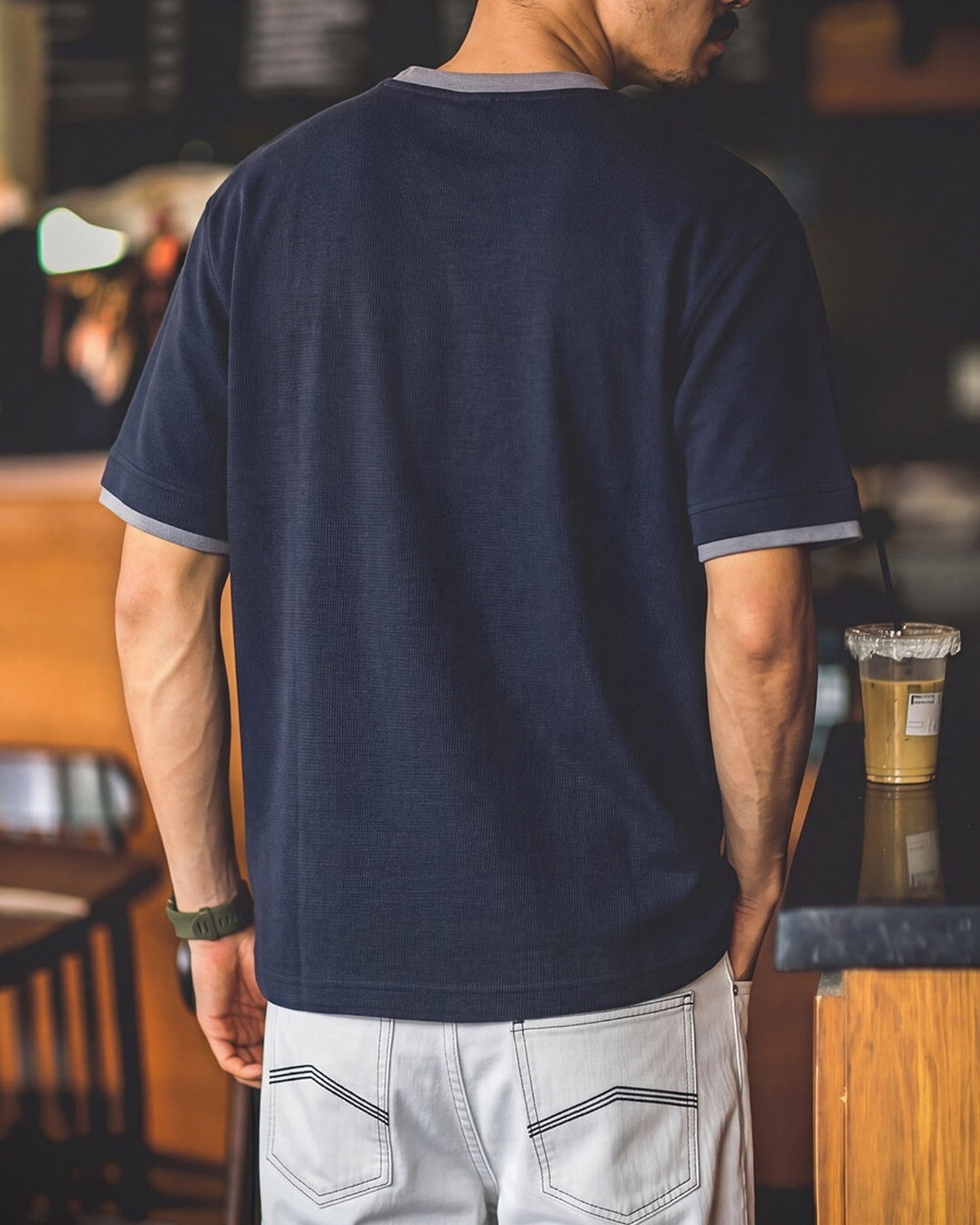 Contrast-Trim Embroidered-Logo Classic Vintage T-Shirt 【ACT0095】