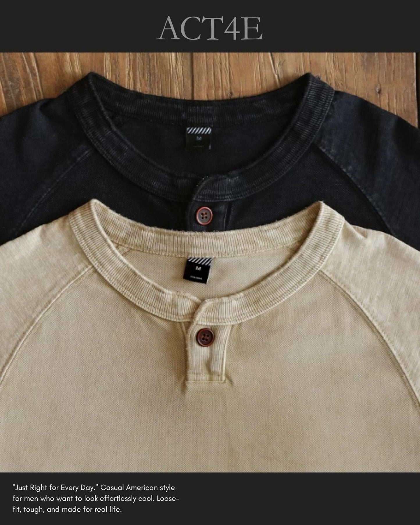 button fastening henley neck t-shirt 2color 【ACT0038】