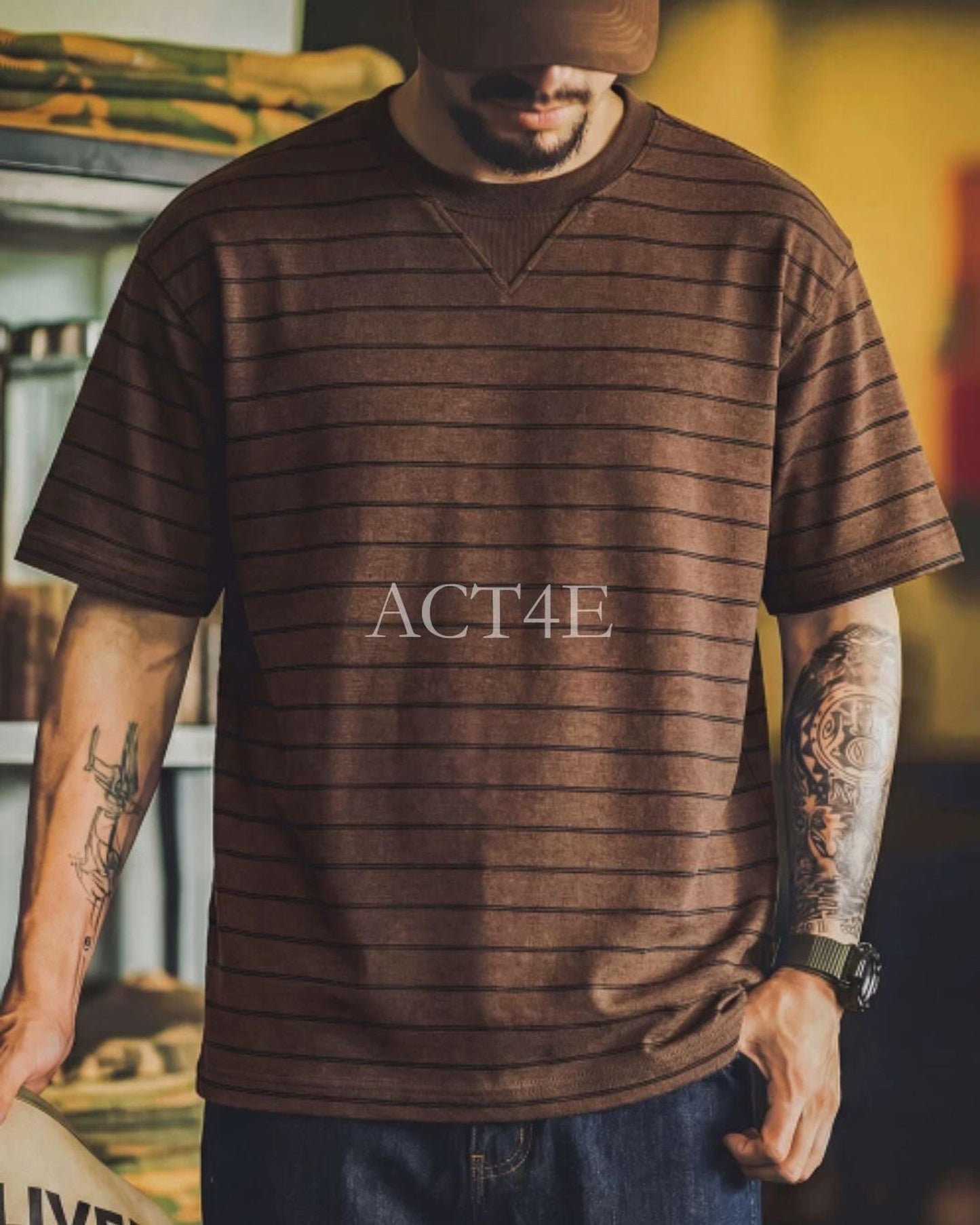 stripe pattern v-gusset t-shirt 【ACT0041】