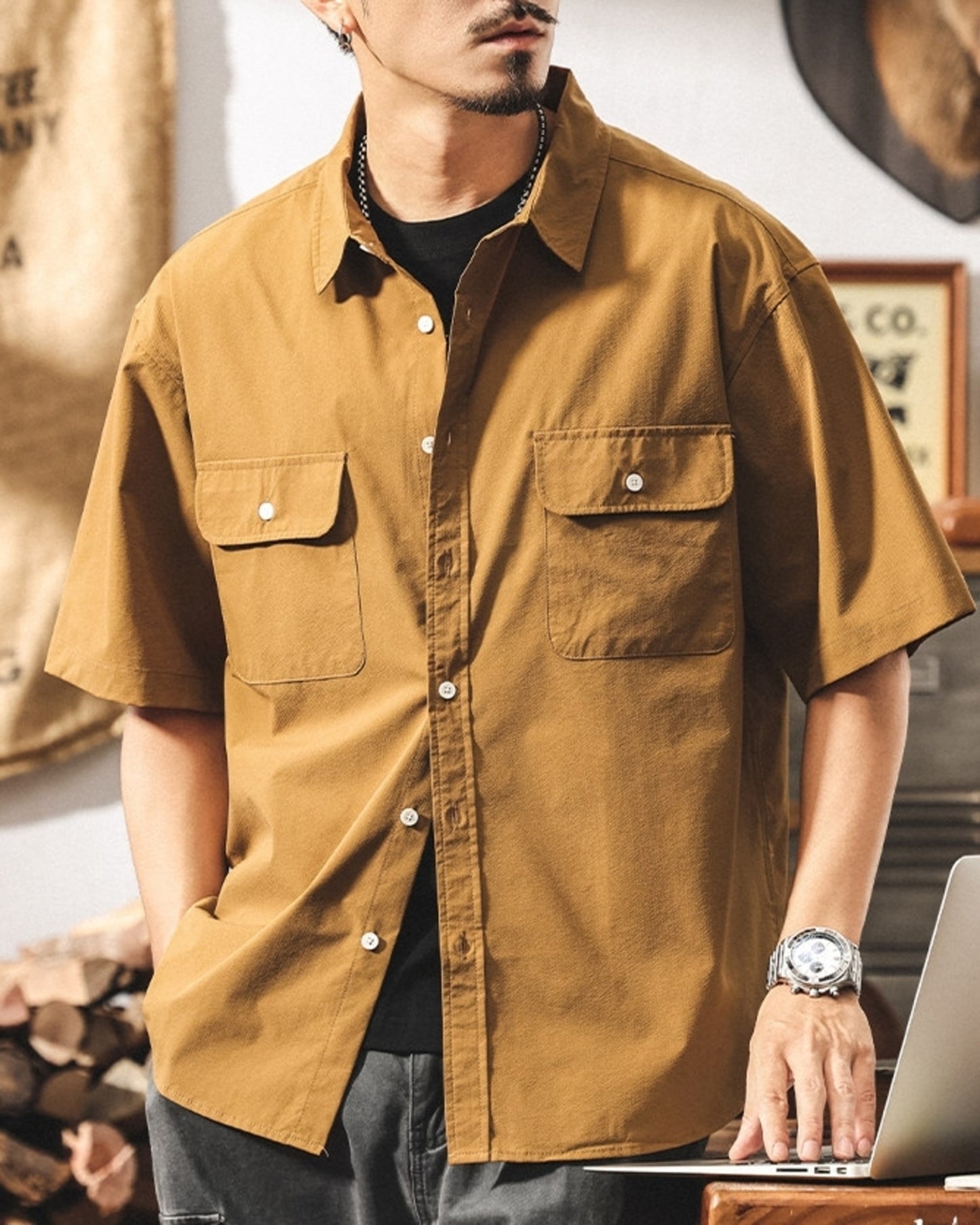 cargo pocket loose short sleeve shirt 3color 【ACT0233】