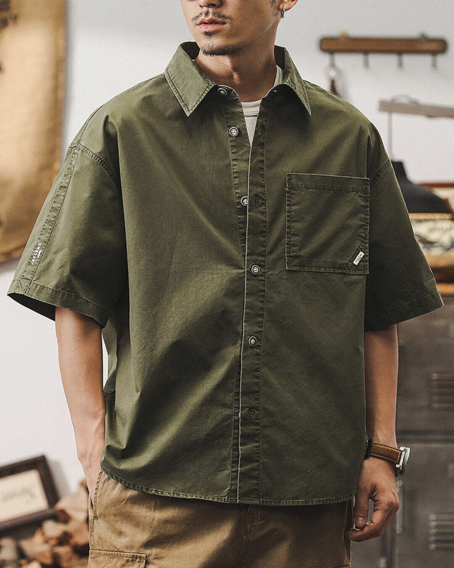 vintage washed loose military short sleeve shirt 2color 【ACT0246】