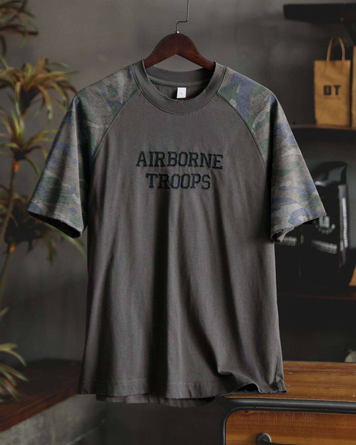 Military-Camo Raglan-Sleeve Loose Casual Short-Sleeve T-Shirt 2color 【ACT0127】