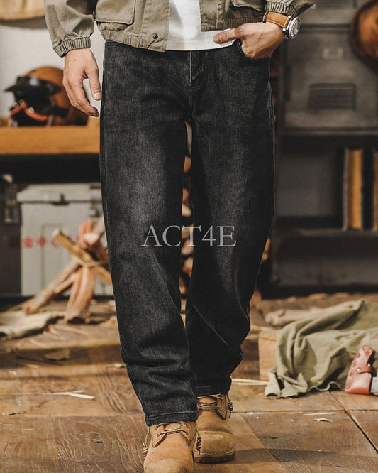 vintage heavy weight loose straight denim pants 2color 【ACT0224】
