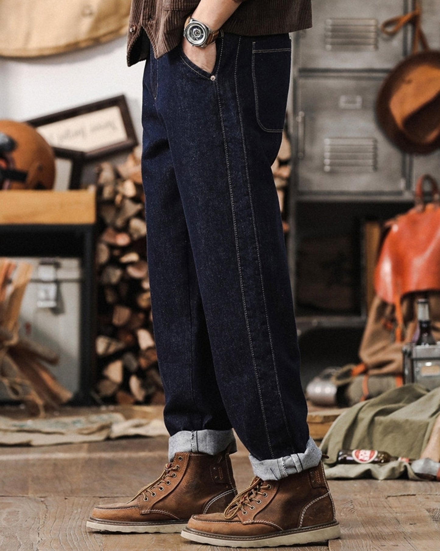 raw denim relaxed tapered pants 【ACT0198】