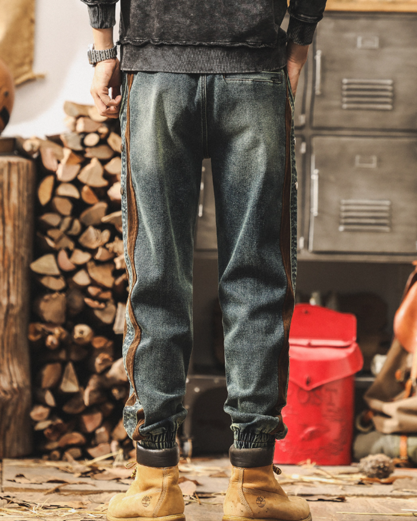 vintage stitched side corduroy jogger denim pants 2color 【ACT0207】