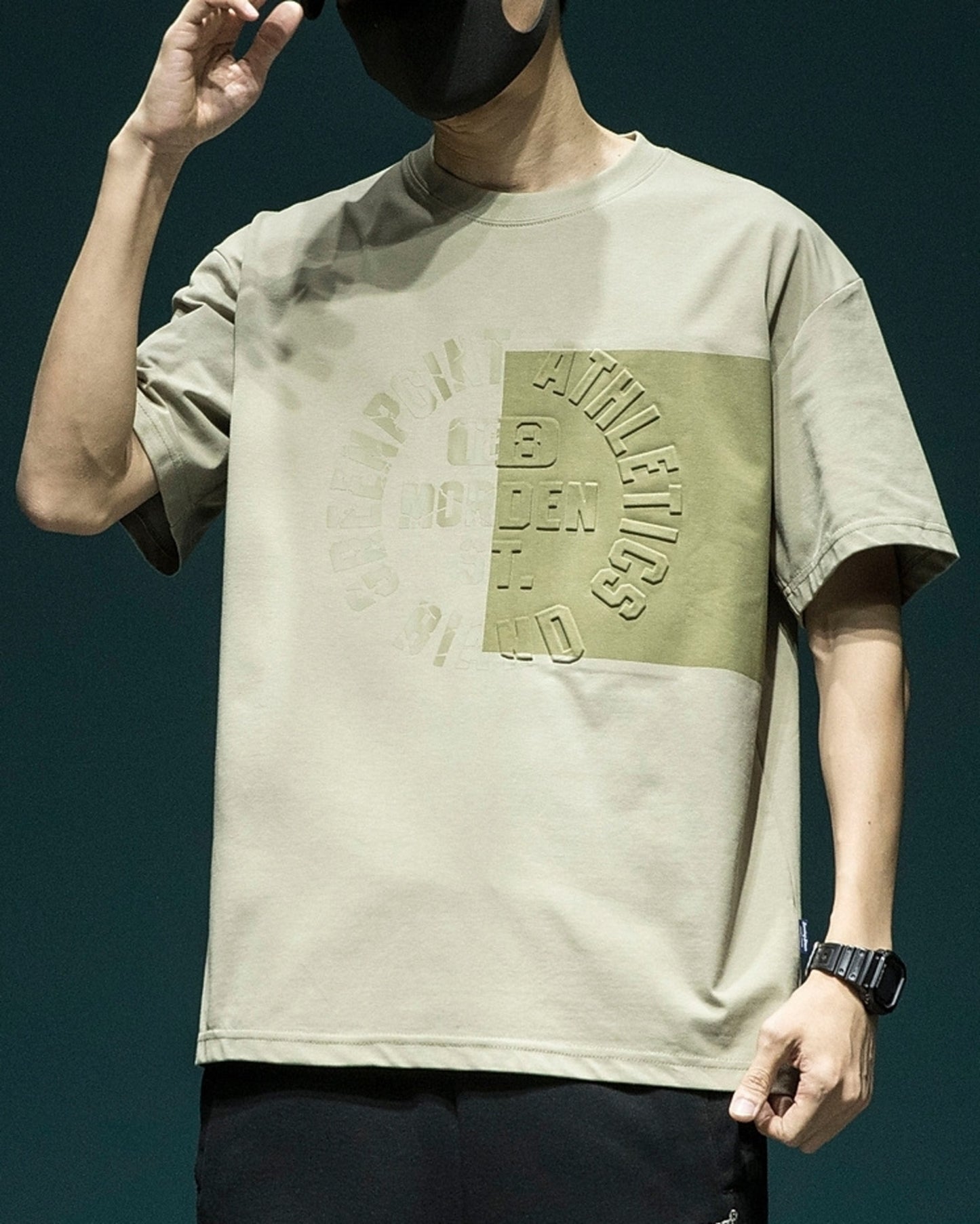 letter embossed short sleeve t-shirt 3color 【ACT0170】