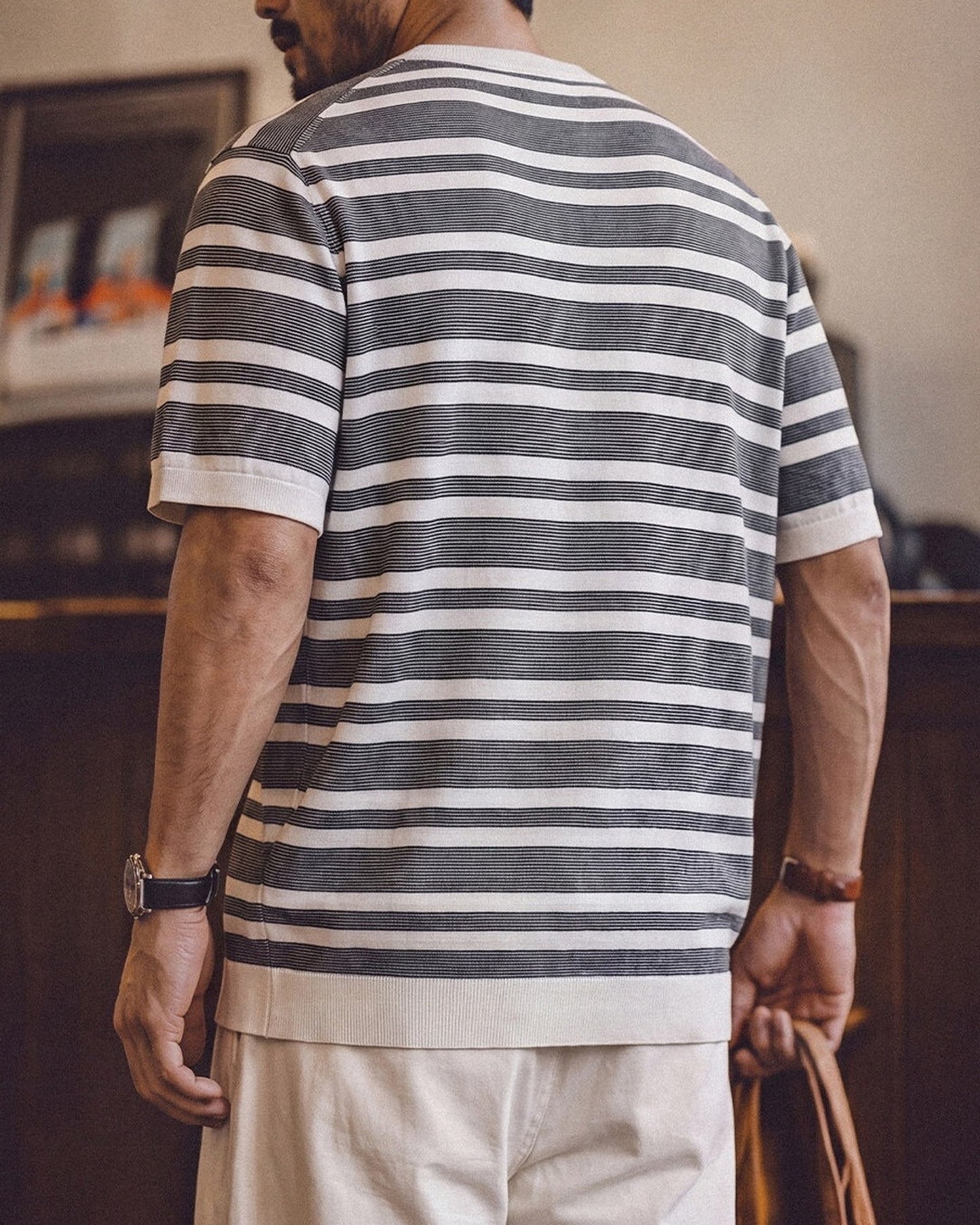 Short Sleeve Relaxed Fit Striped Crew Neck Knit T-Shirt 2color 【ACT0123】