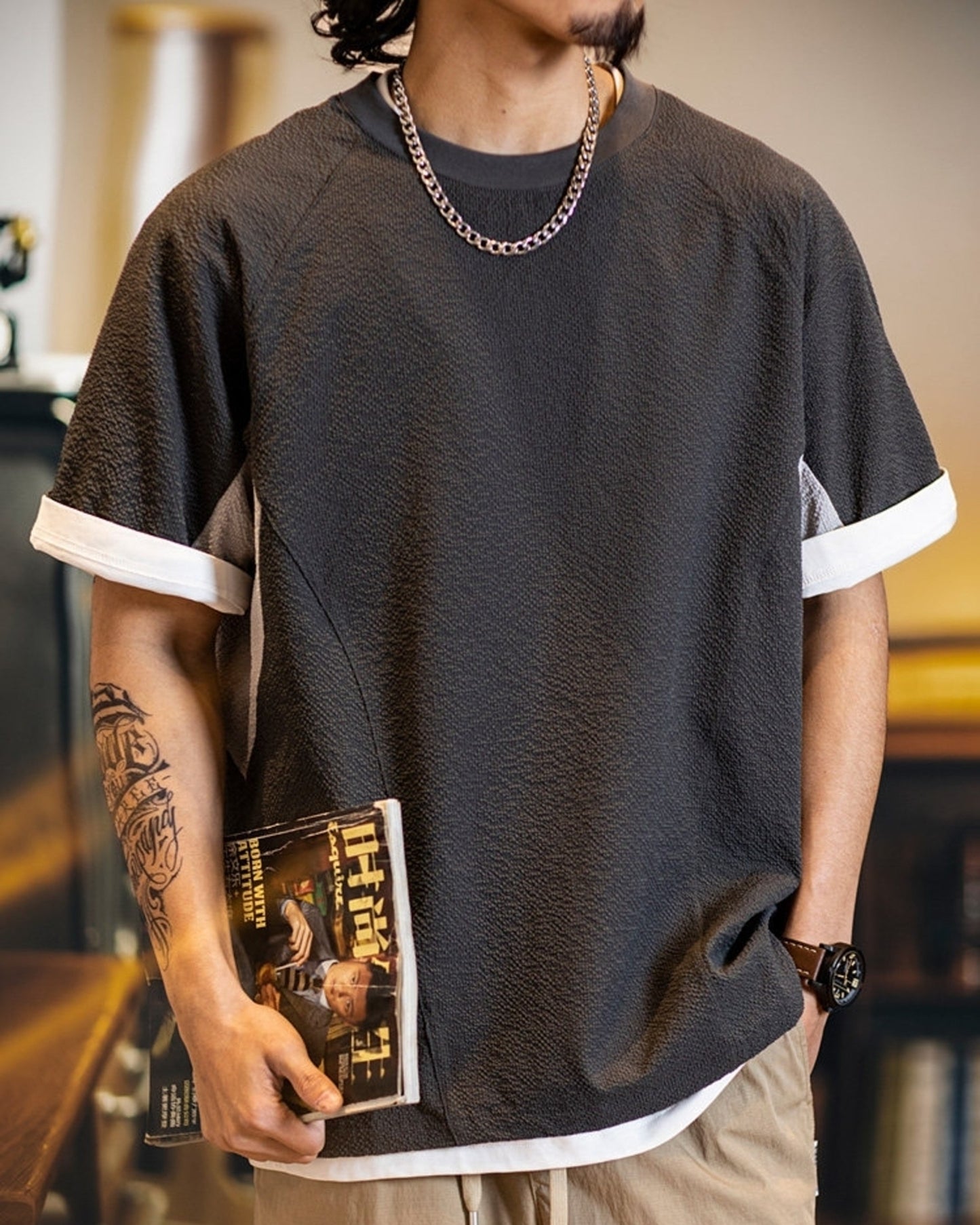 color block waffle short sleeve t-shirt 【ACT0157】