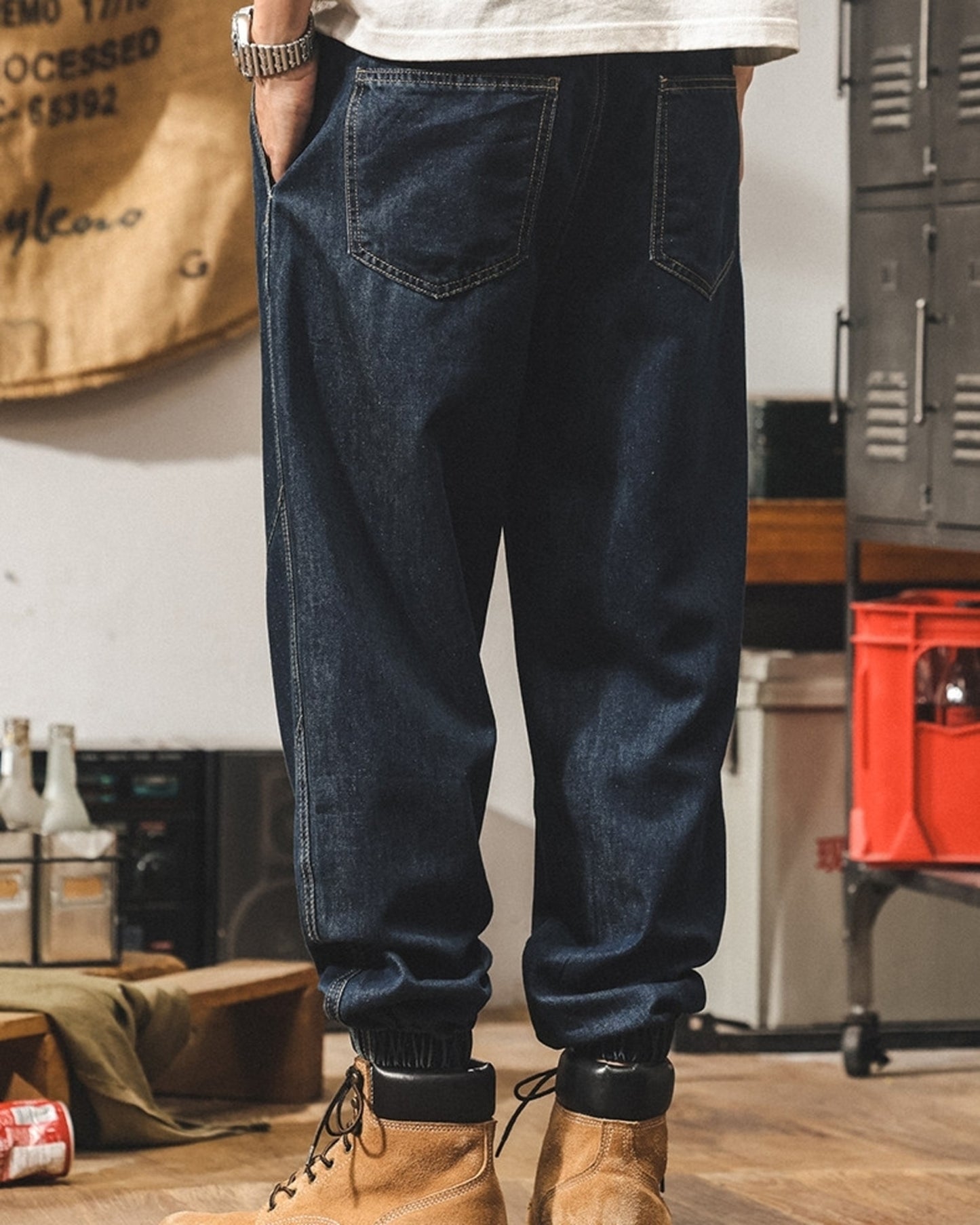 loose drawstring jogger denim pants 2color 【ACT0184】