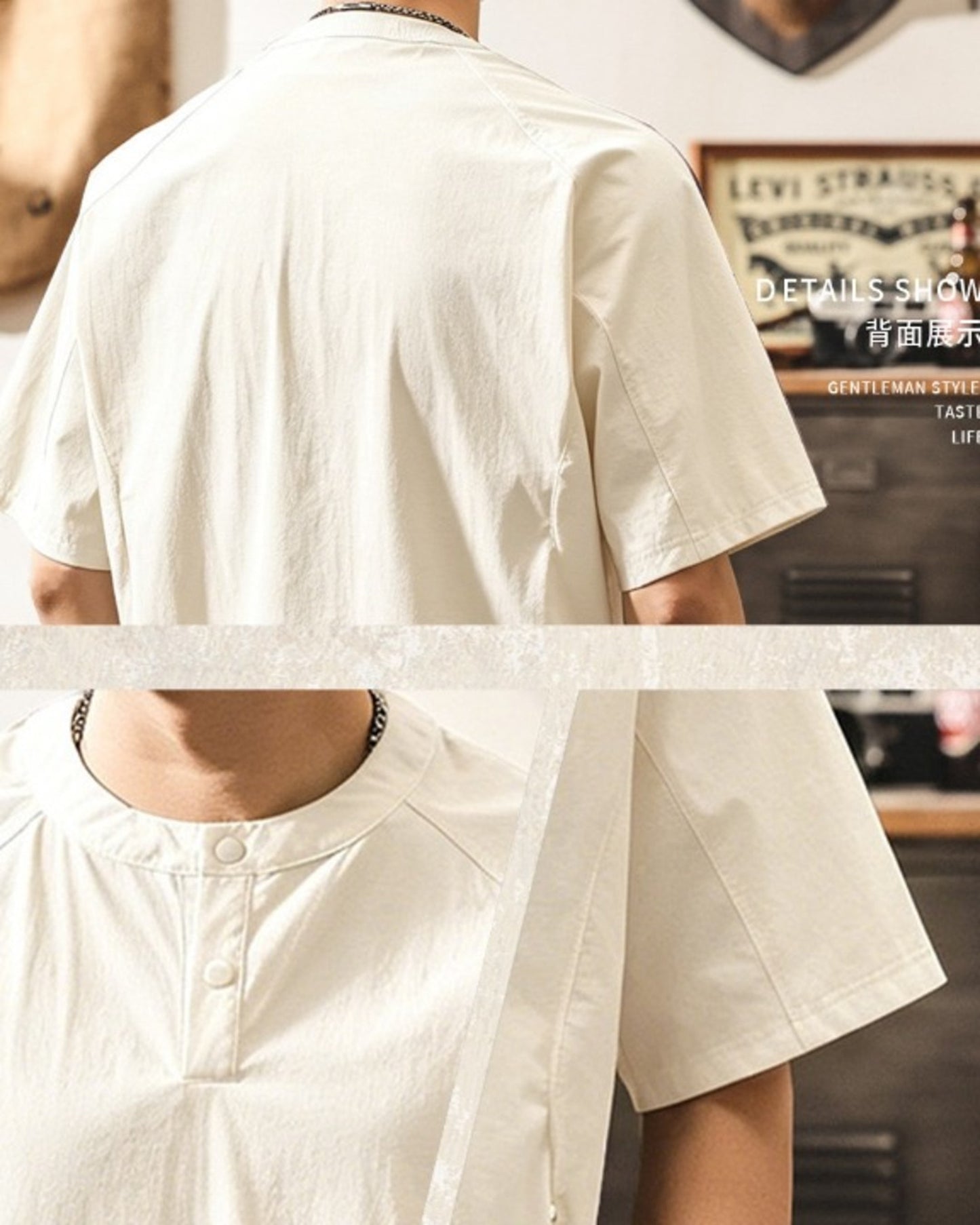 functional henley neck short sleeve t-shirt 2color 【ACT0162】