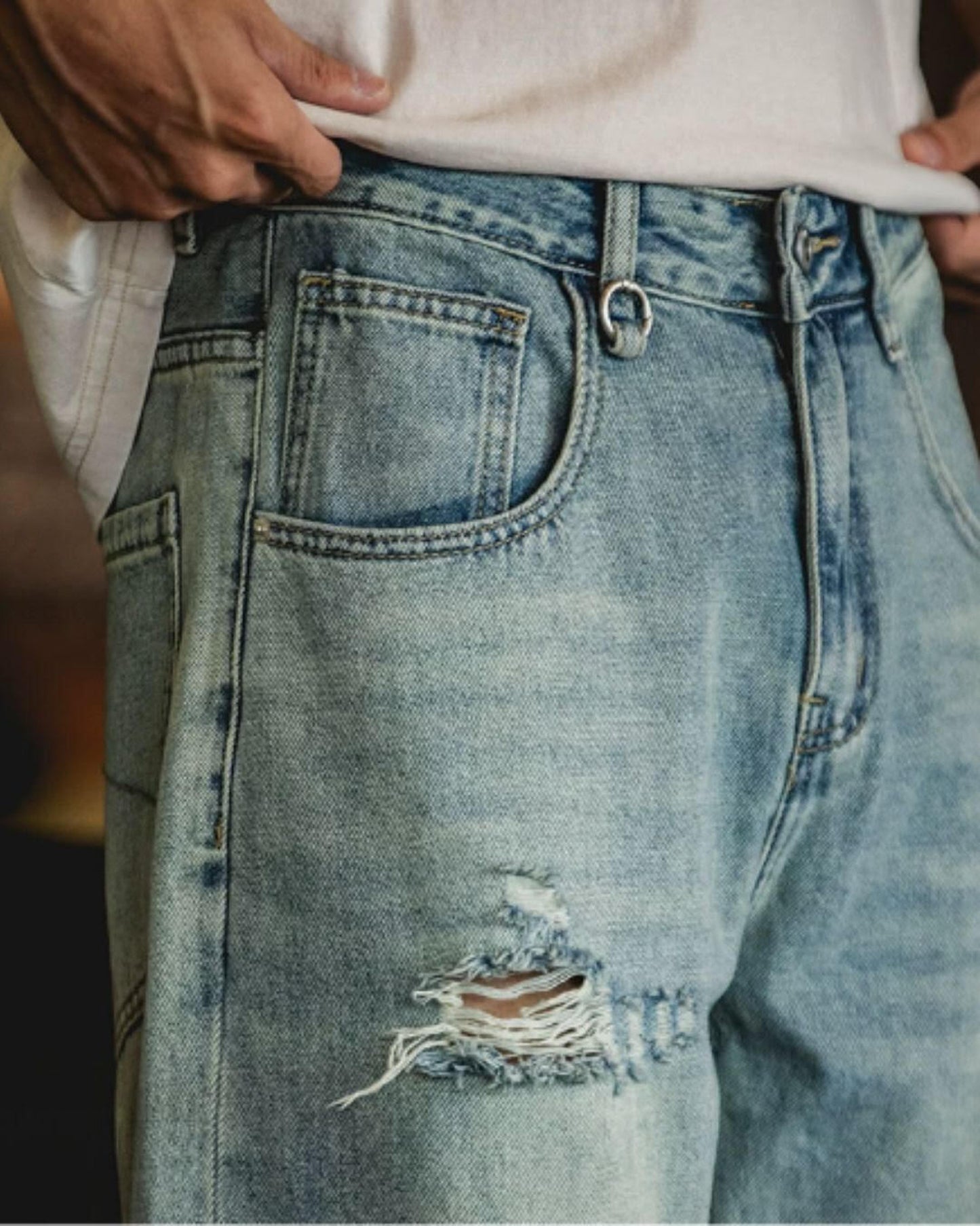 damage straight denim pants 【ACT0018】