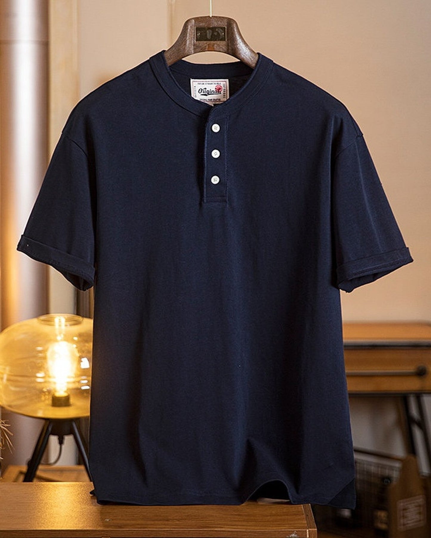 Henley-Neck Casual Loose Short-Sleeve T-Shirt 4color 【ACT0076】