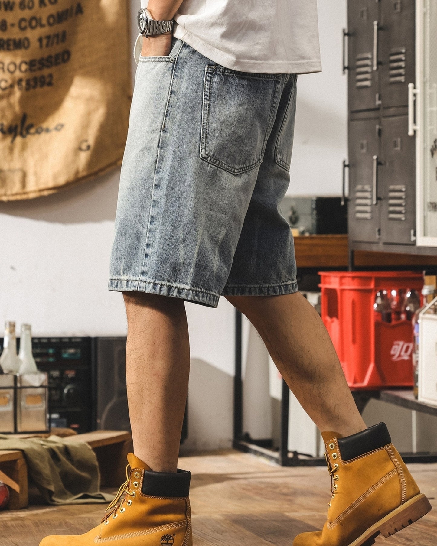 washed straight denim shorts 【ACT0174】