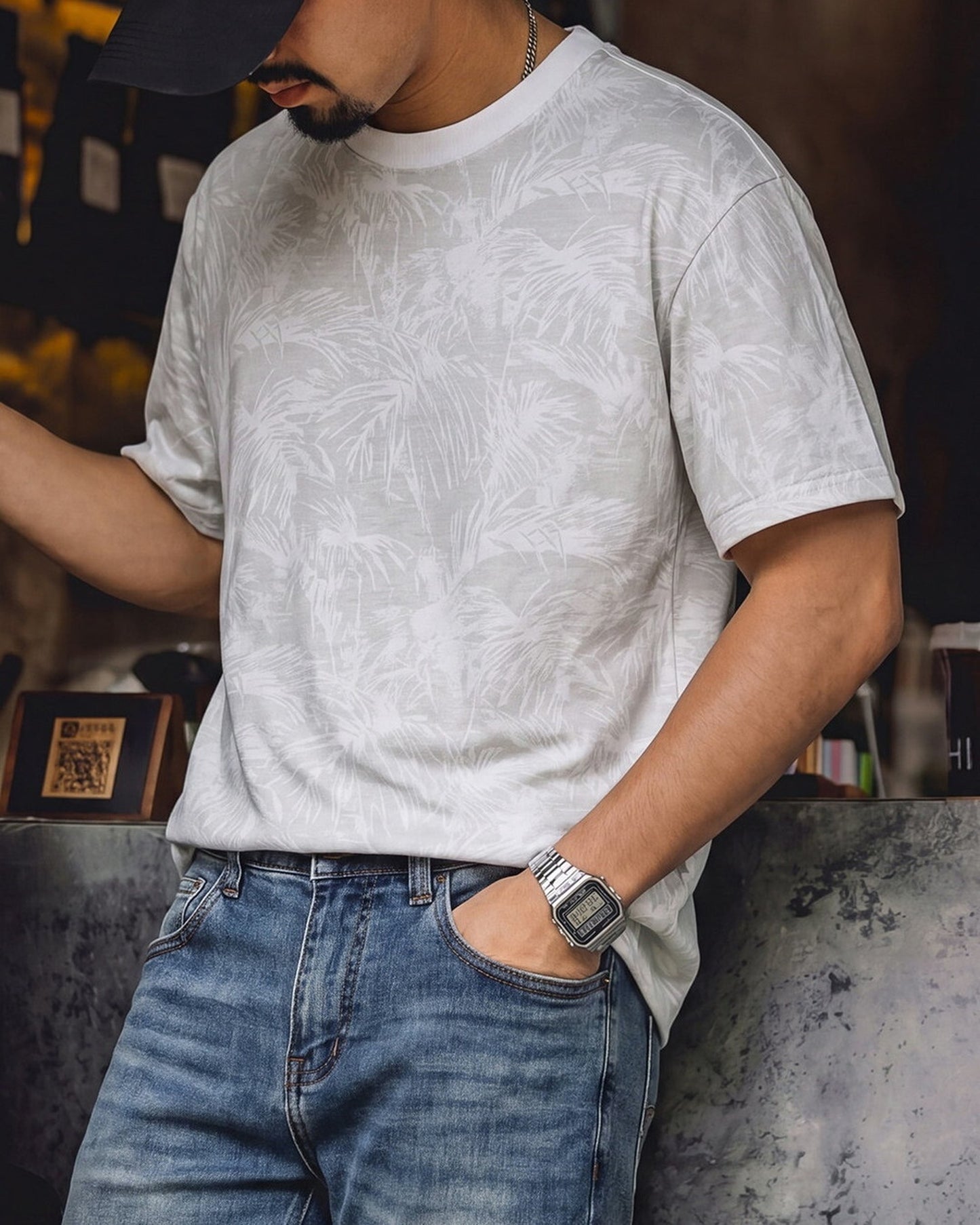 Botanical Relaxed Fit Pattern Casual T-Shirt 2color 【ACT0112】