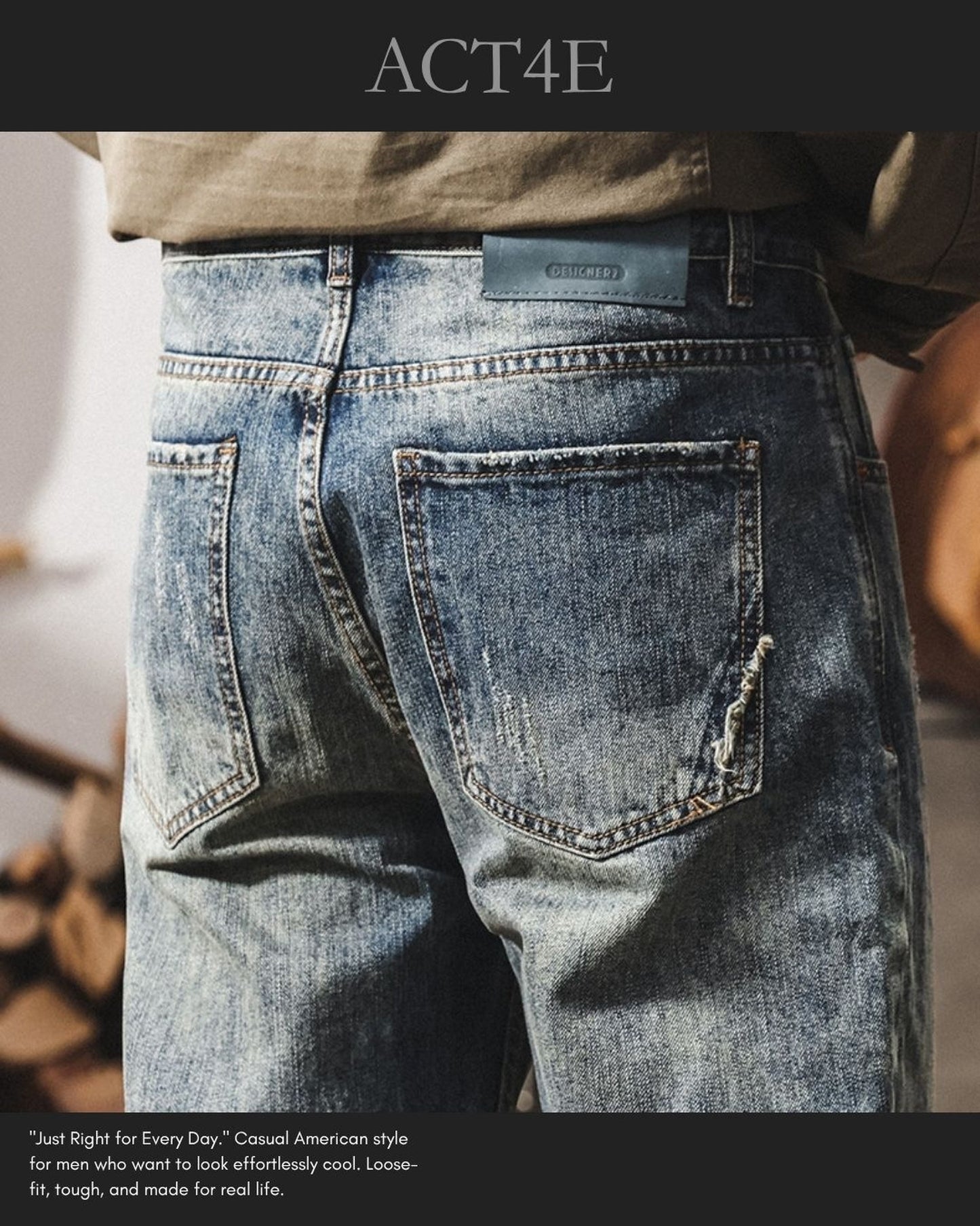 damage detail loose tapered denim pants 【ACT0221】