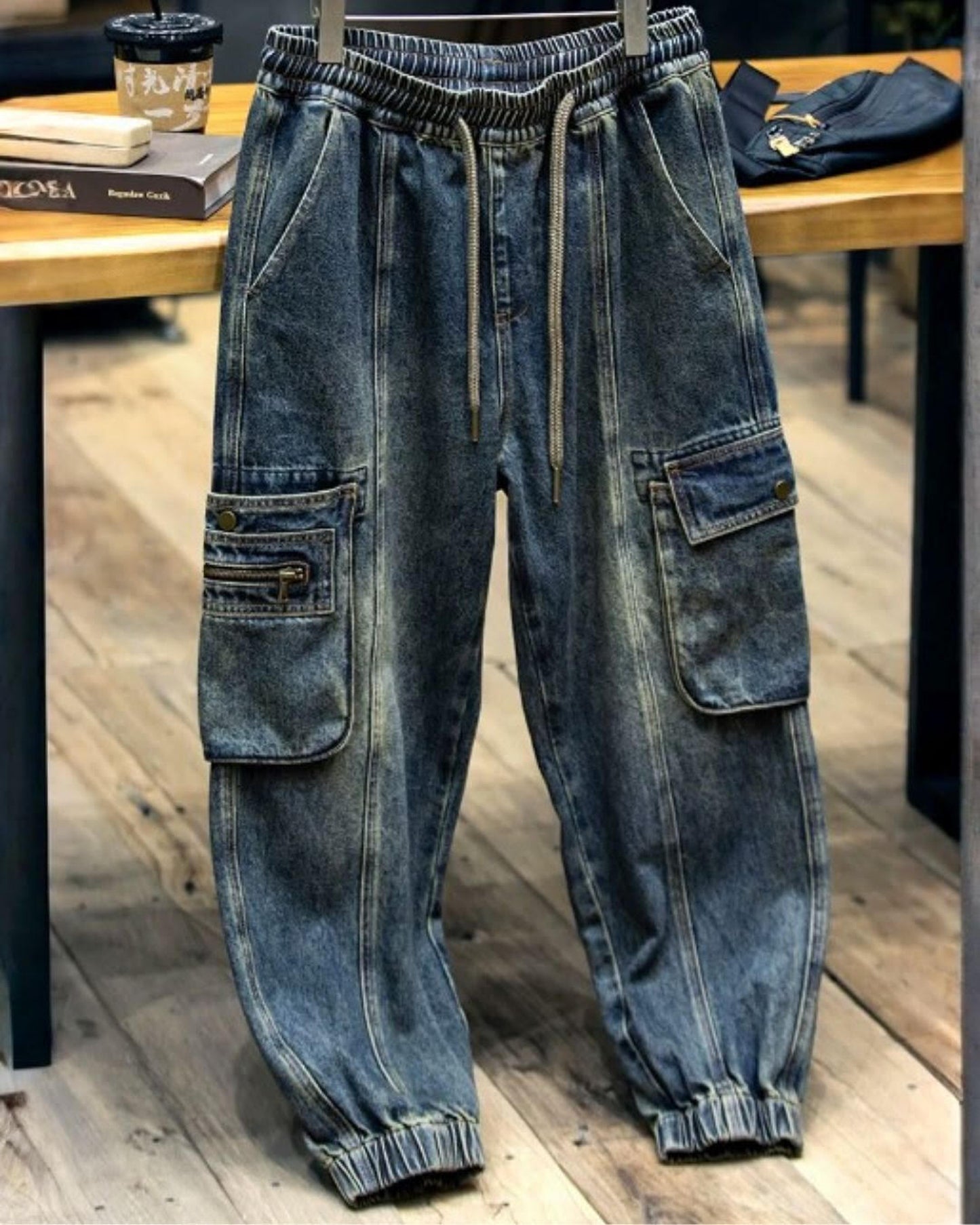 zip pocket cargo denim pants 【ACT0017】