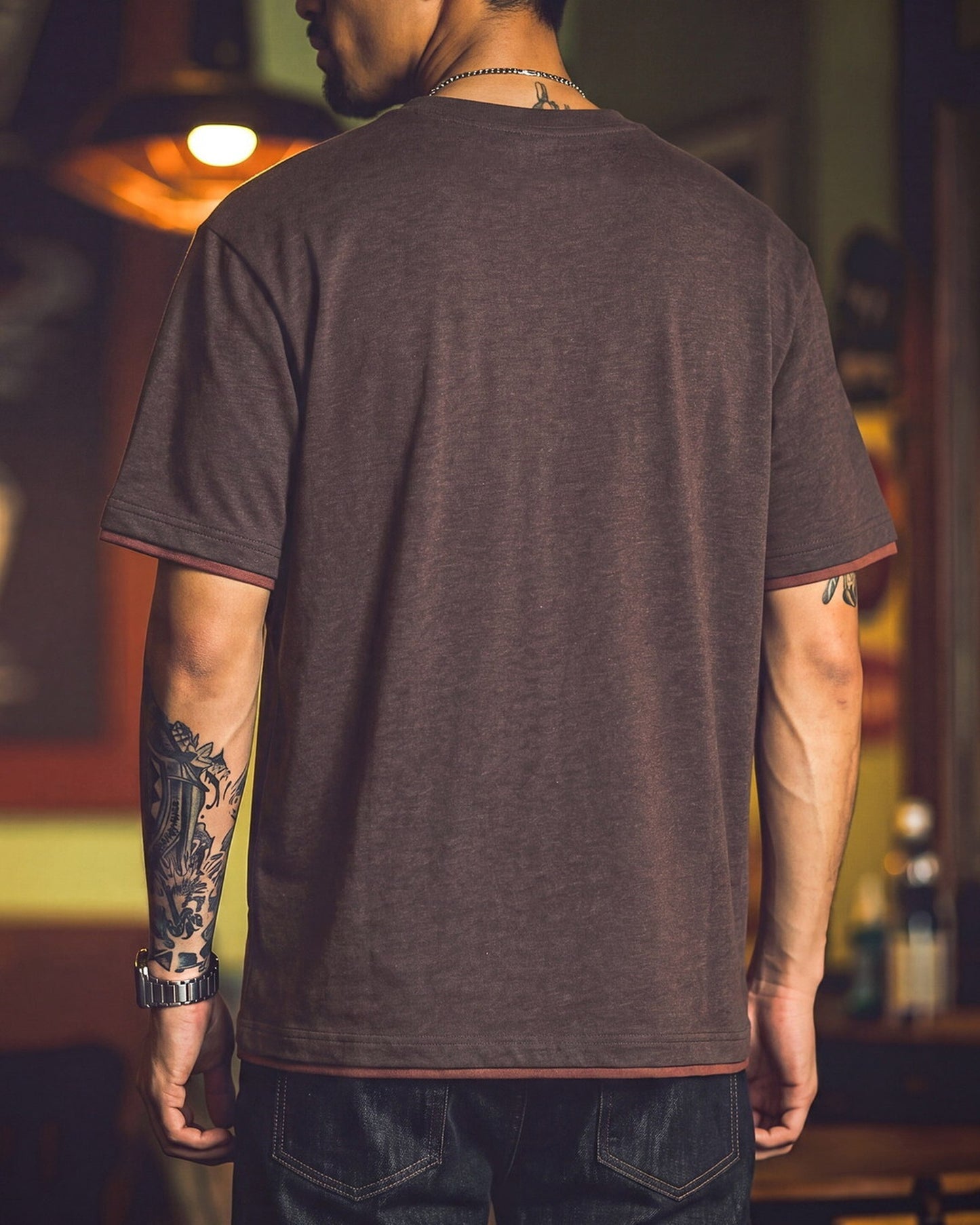 Relaxed Contrast-Trim Heavyweight Cotton Henley T-Shirt 【ACT0100】