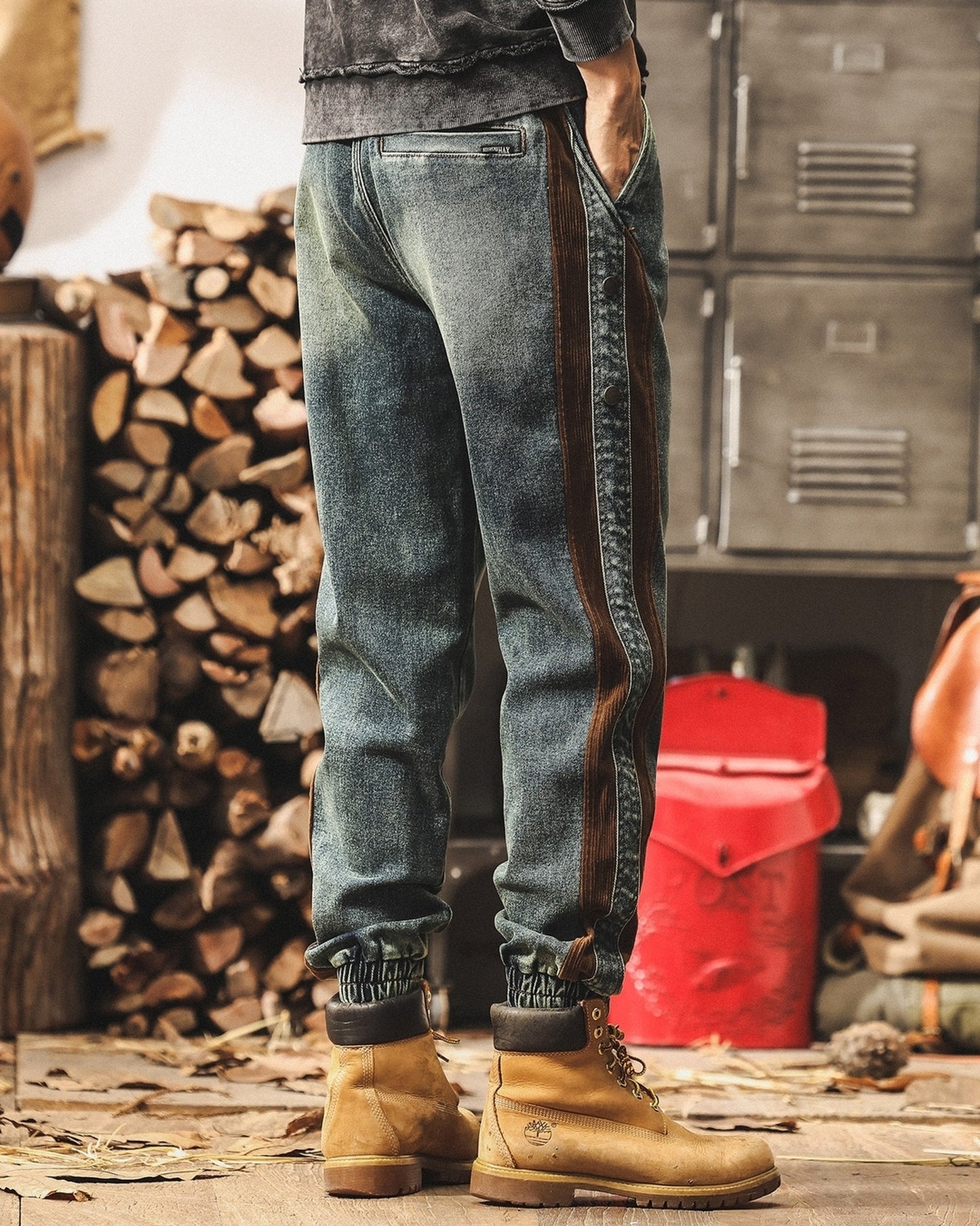 vintage stitched side corduroy jogger denim pants 2color 【ACT0207】