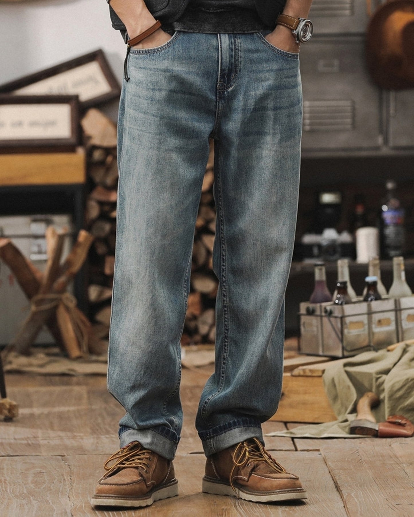 loose straight lyocell blend denim pants 【ACT0185】