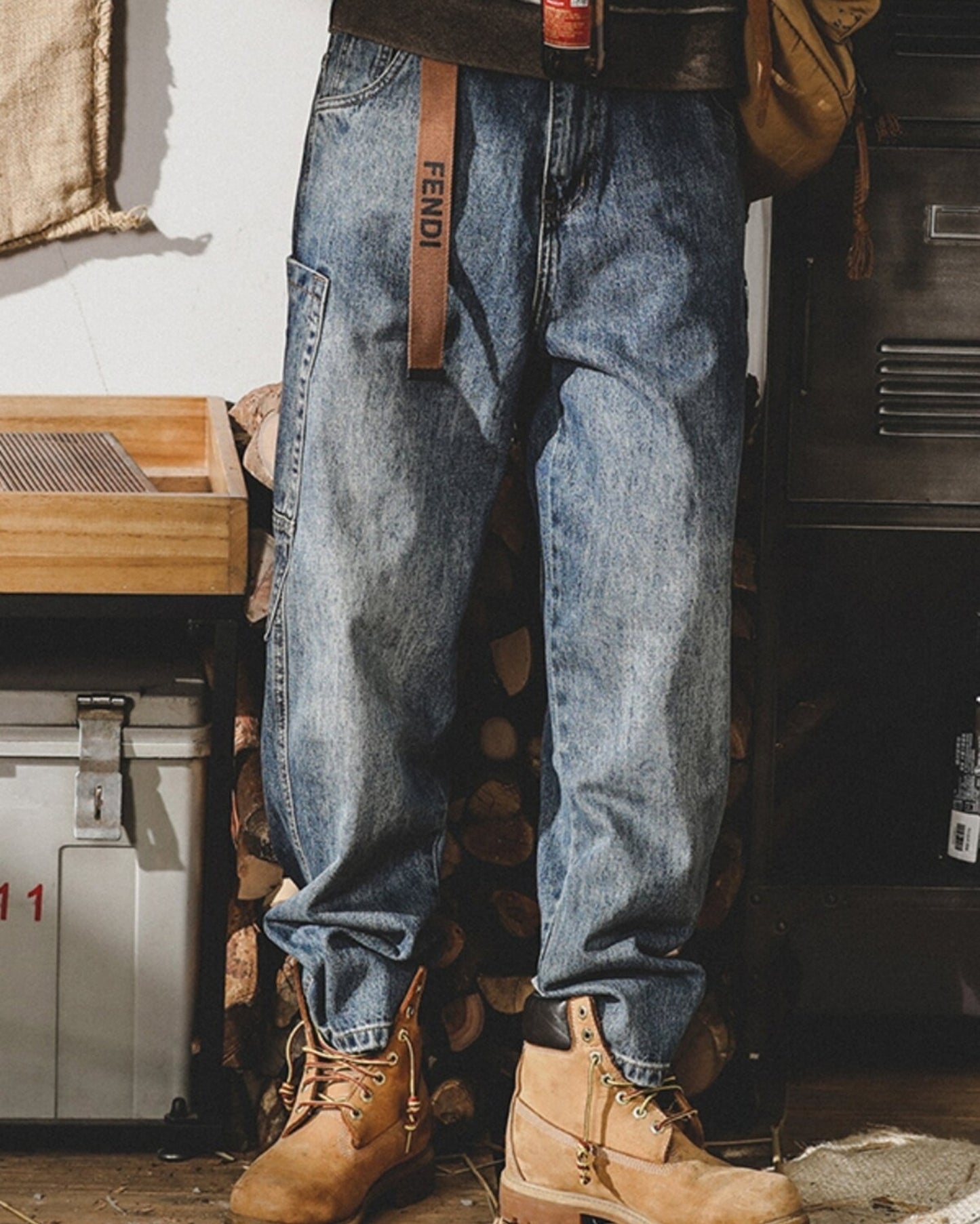 vintage wash relaxed straight denim pants 2color 【ACT0197】