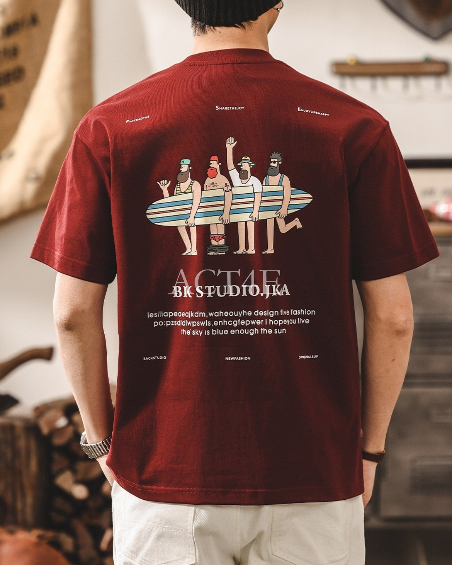 front embroidered back surf graphic short sleeve t-shirt 2color 【ACT0167】