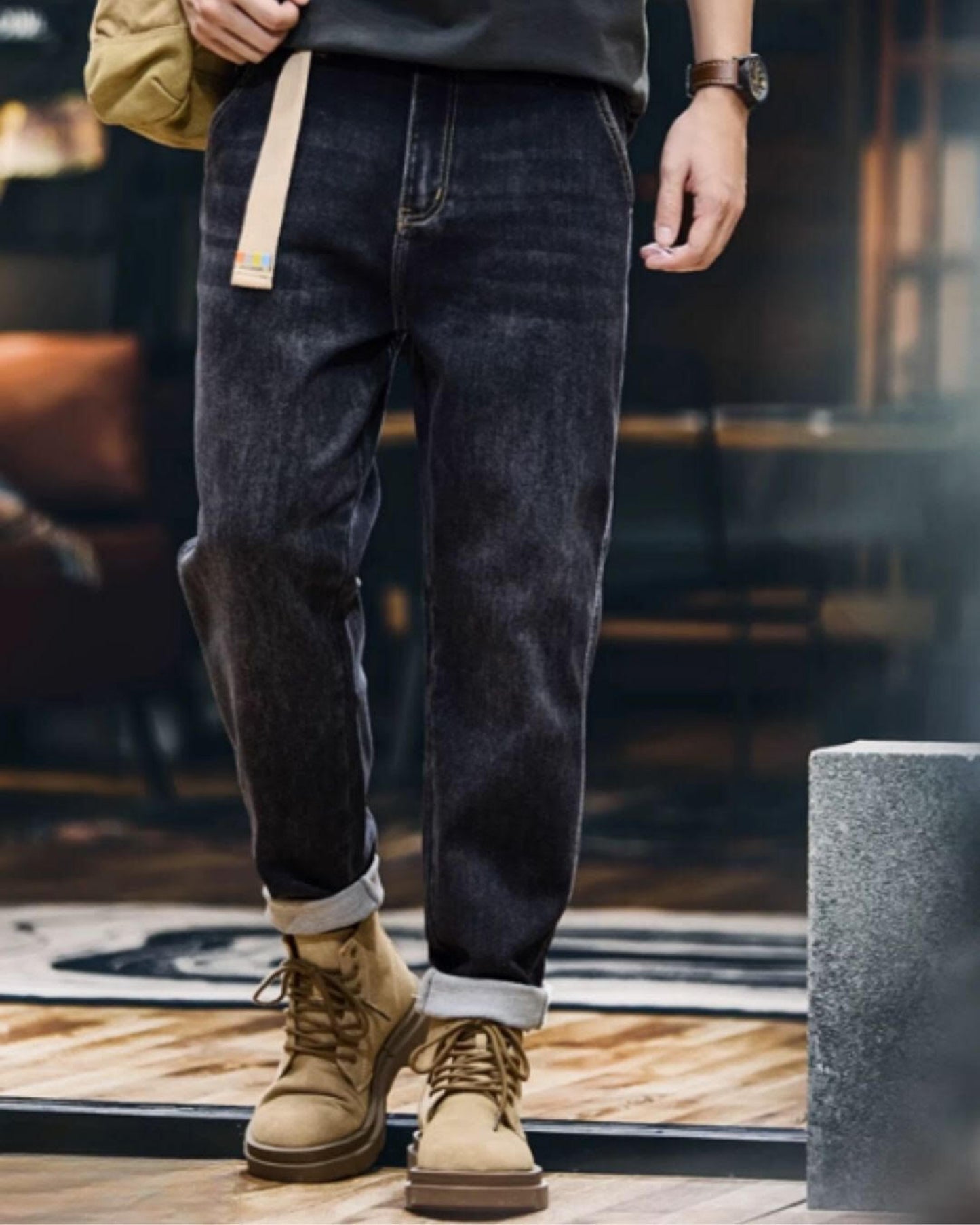 belted wide straight denim pants 2color 【ACT0009】
