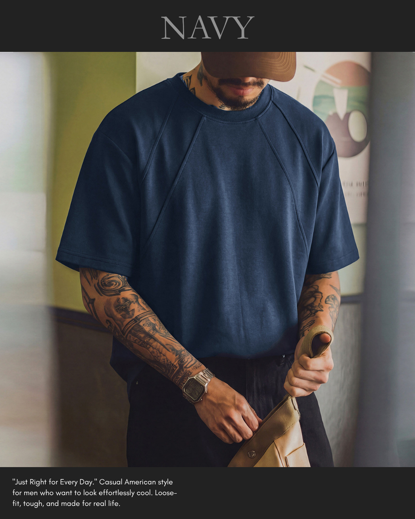 Loose-fit panel stitched t-shirt 2color 【ACT0060】