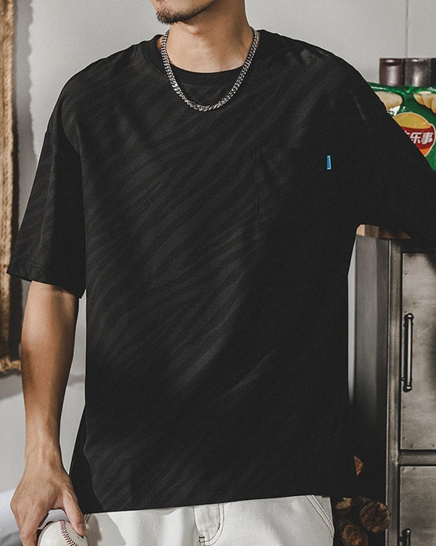 zebra striped pocket short sleeve t-shirt 3color 【ACT0165】