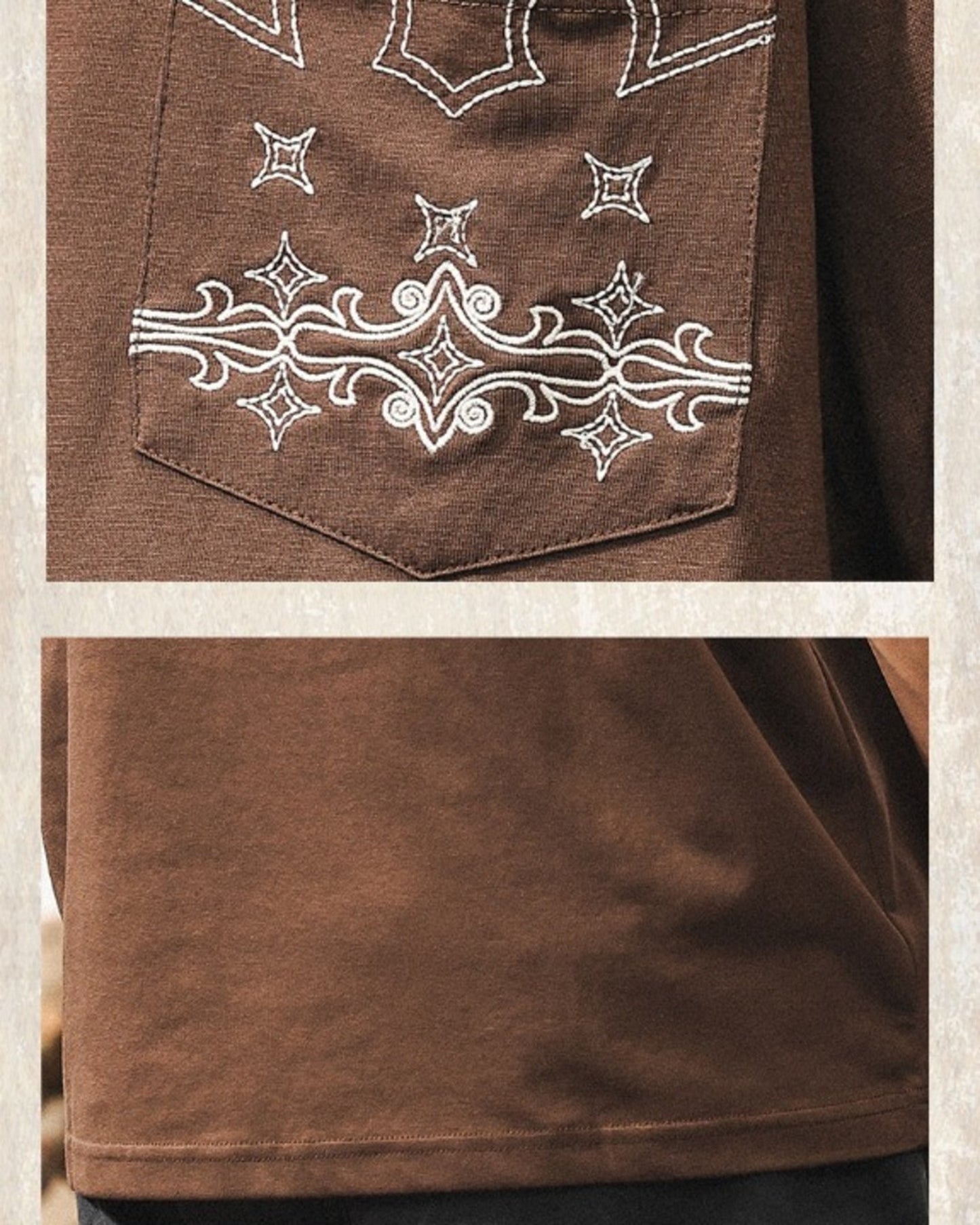 embroidery pocket henley neck short sleeve T-shirt 【ACT0234】