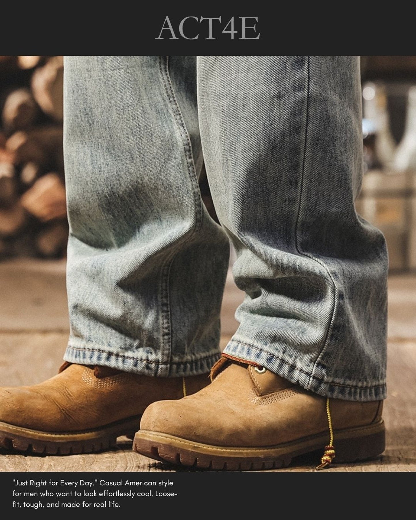 vintage wash straight denim pants 【ACT0193】