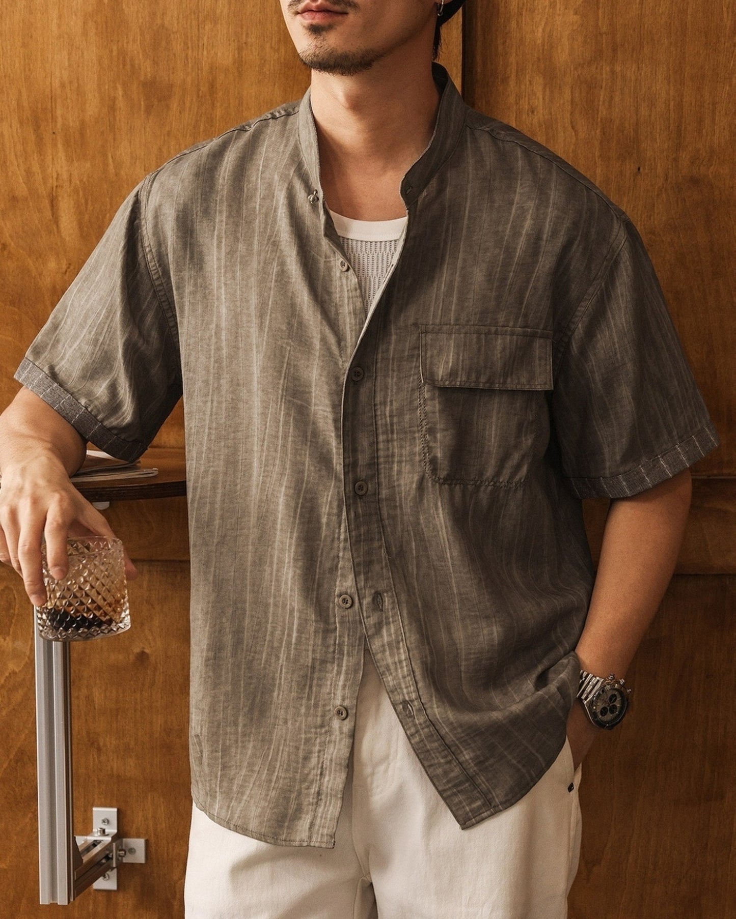 old money style striped short sleeve shirt 【ACT0171】