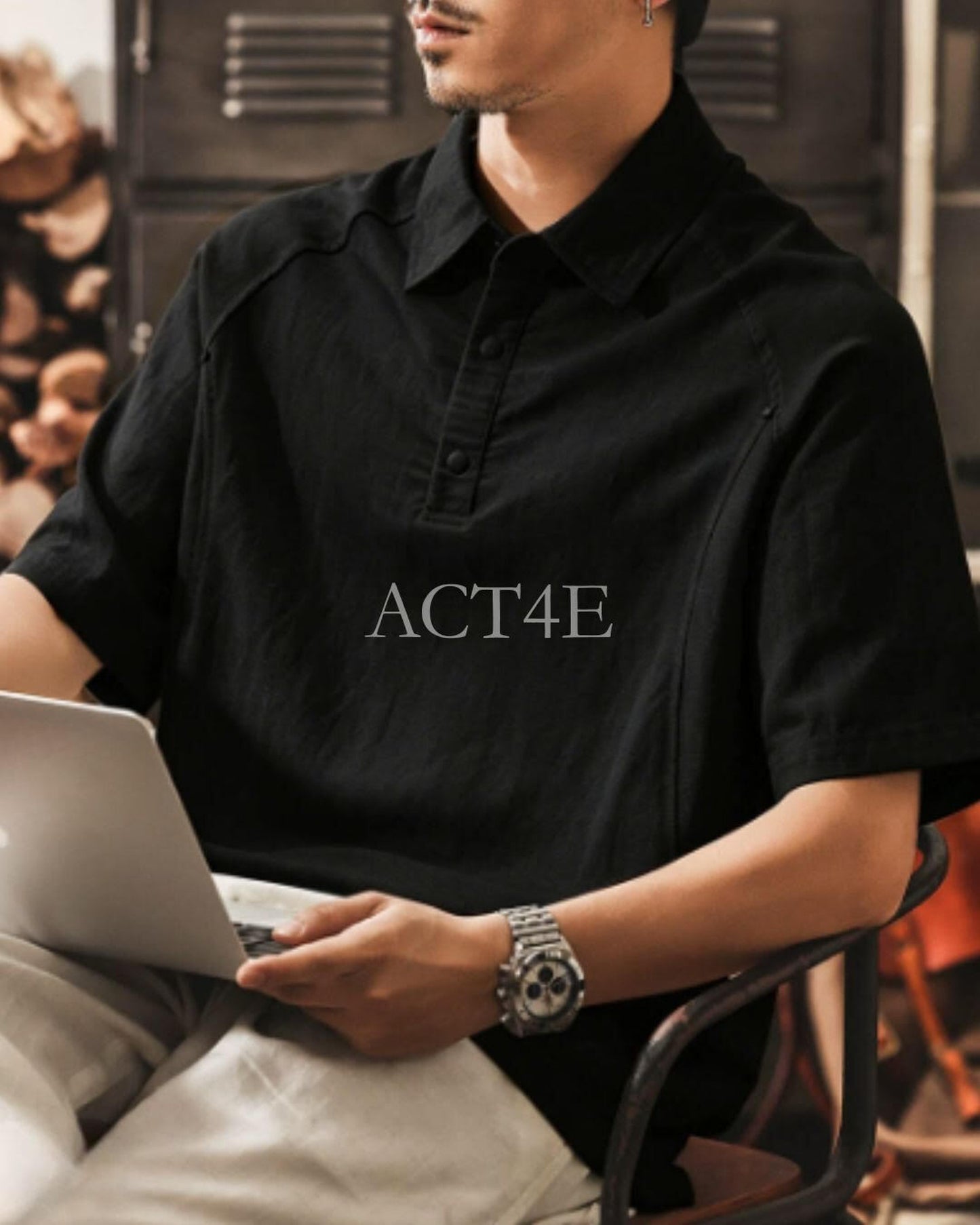 button front short sleeve knit polo shirt 2color 【ACT0226】