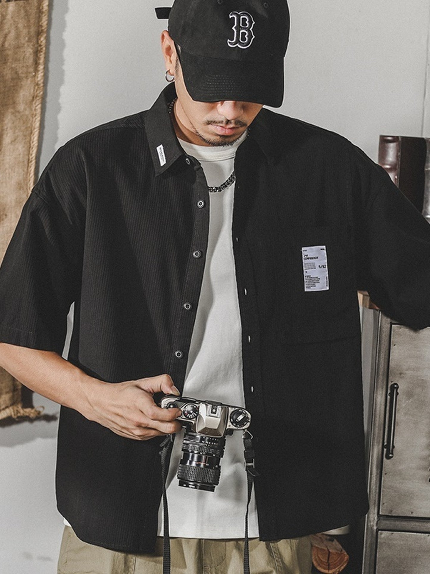 loose-fit classic lightweight short-sleeve cotton shirt 【ACT0251】