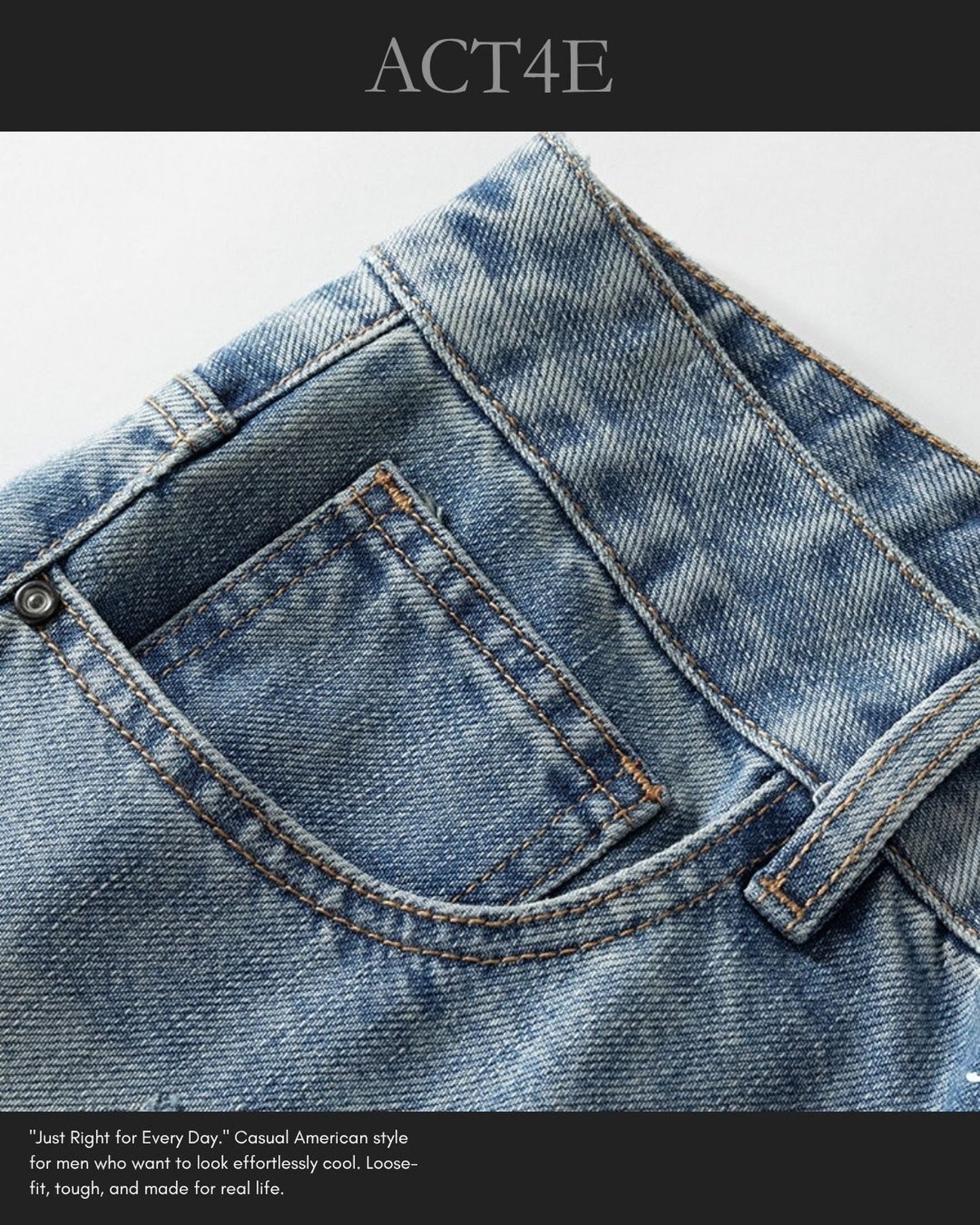 loose straight distressed denim pants 【ACT0187】