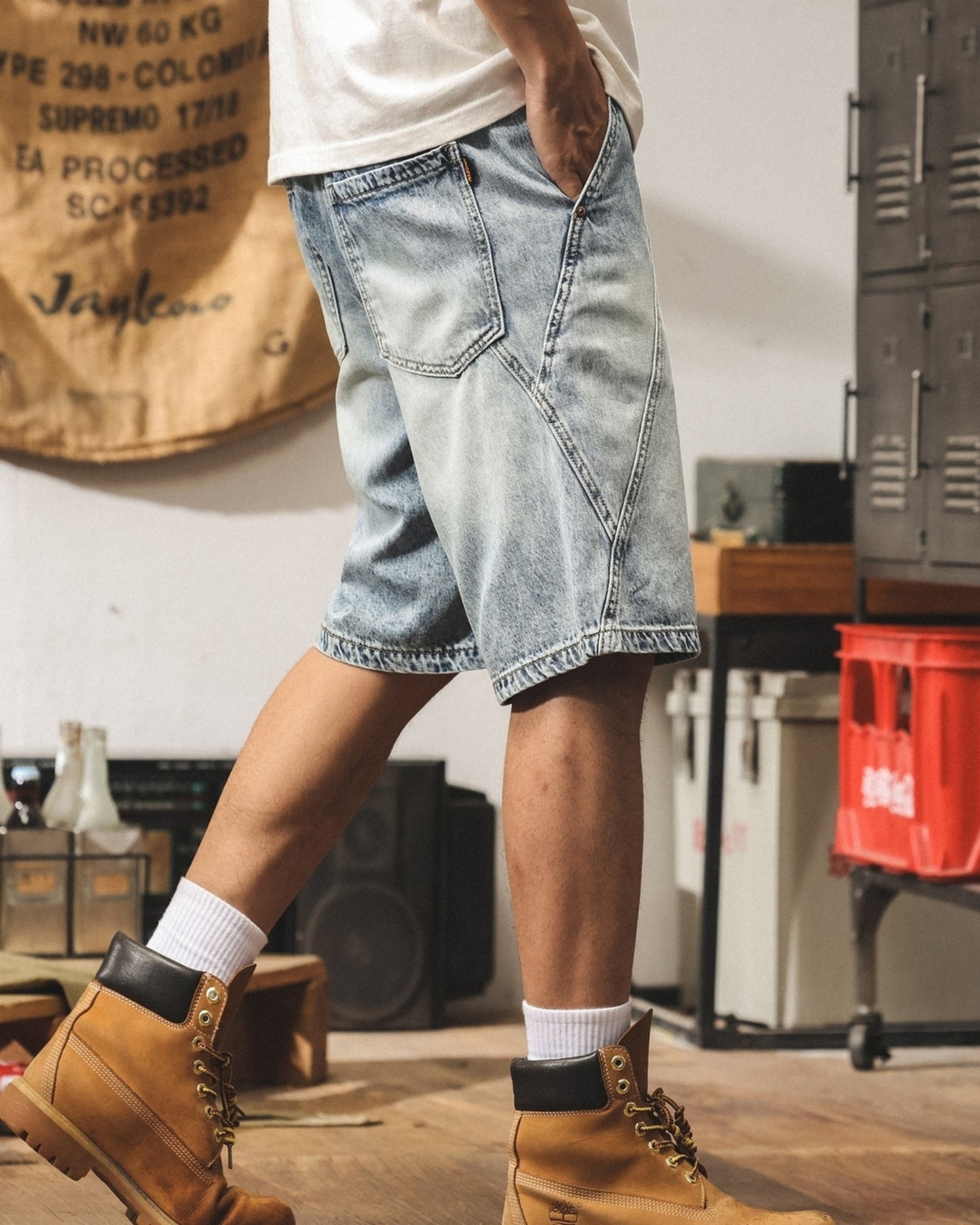 patchwork tencel denim shorts 【ACT0217】