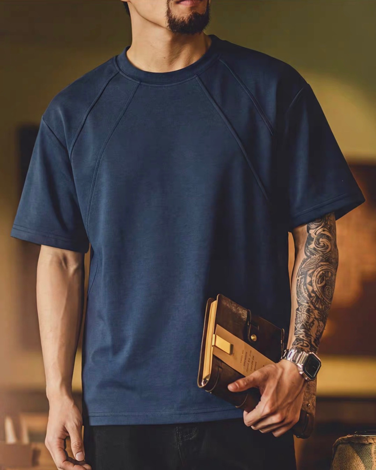 Loose-fit panel stitched t-shirt 2color 【ACT0060】