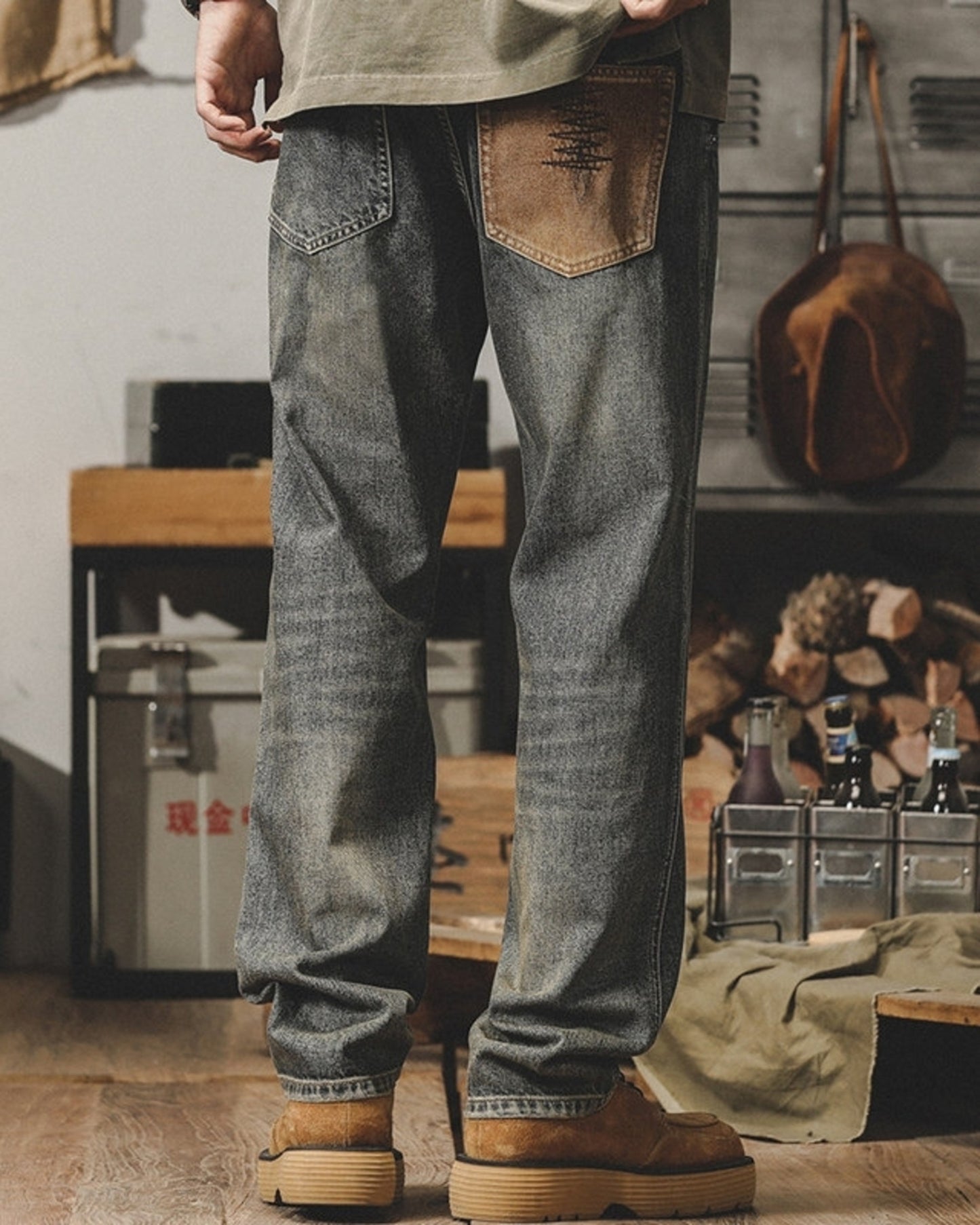 loose straight mud wash denim pants 【ACT0186】