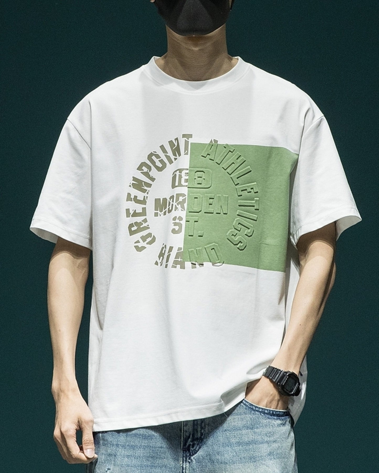 letter embossed short sleeve t-shirt 3color 【ACT0170】