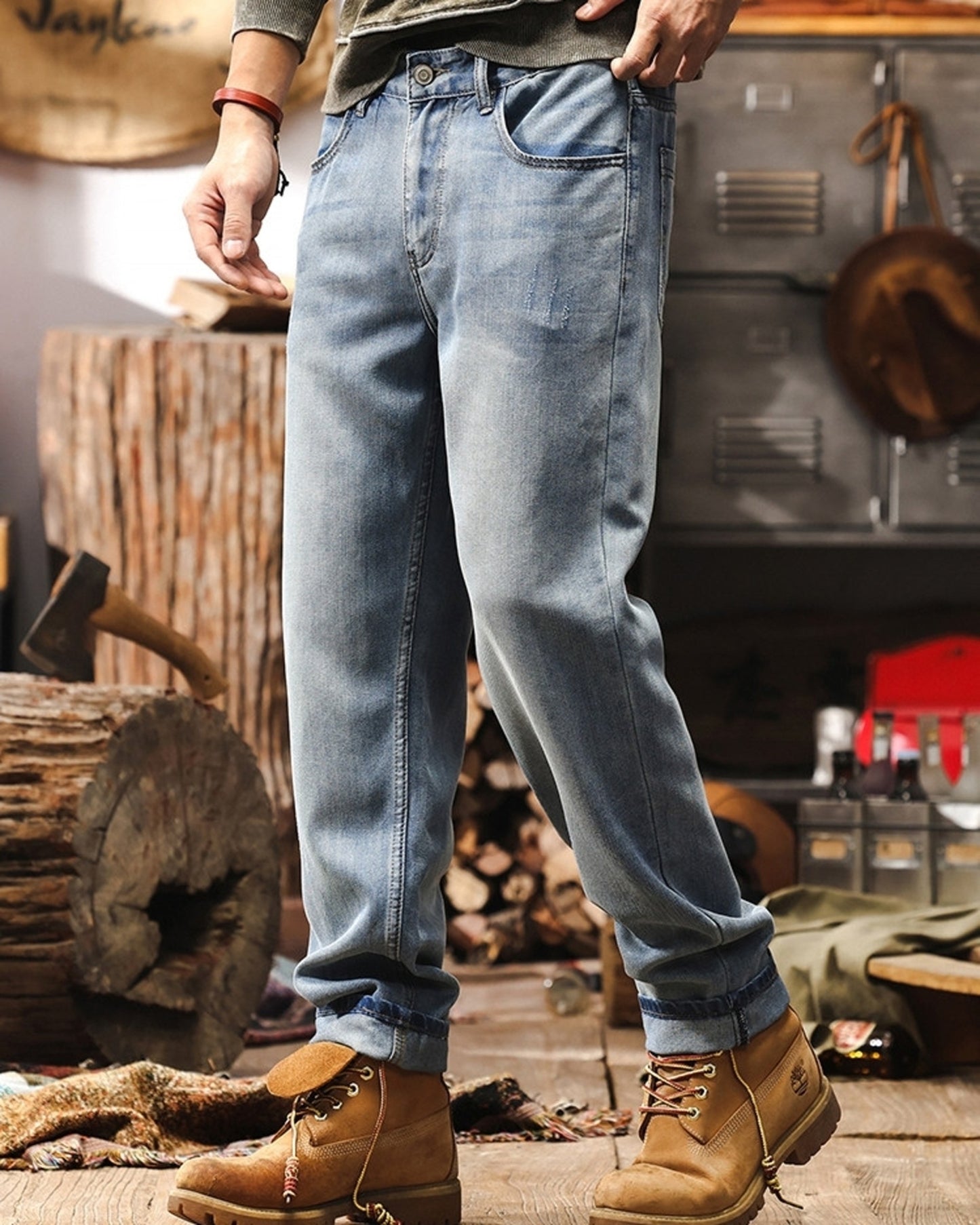 vintage tencel relaxed straight denim pants 2color 【ACT0180】