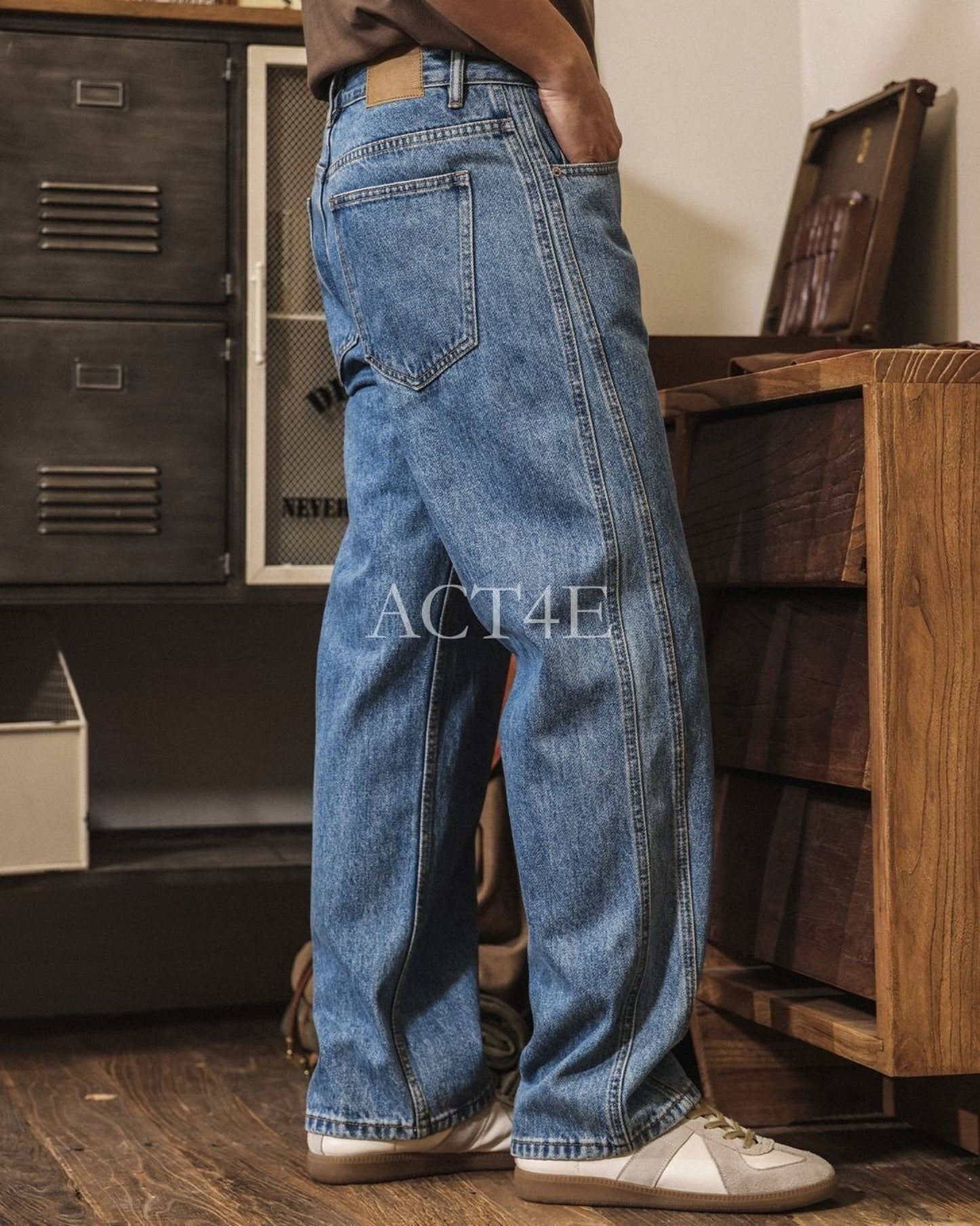 heavy weight loose straight denim pants 【ACT0211】