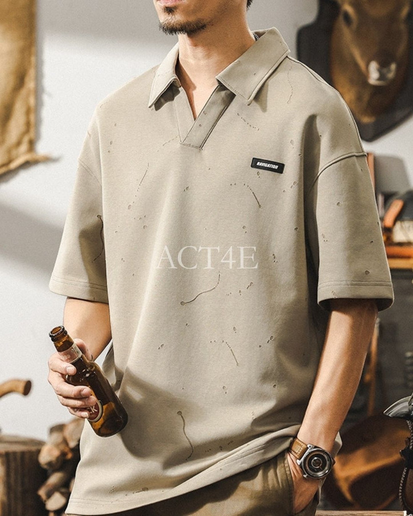 vintage casual loose short sleeve polo shirt 2color 【ACT0228】