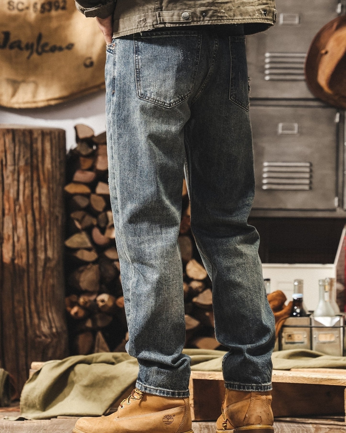 damage detail loose tapered denim pants 【ACT0221】