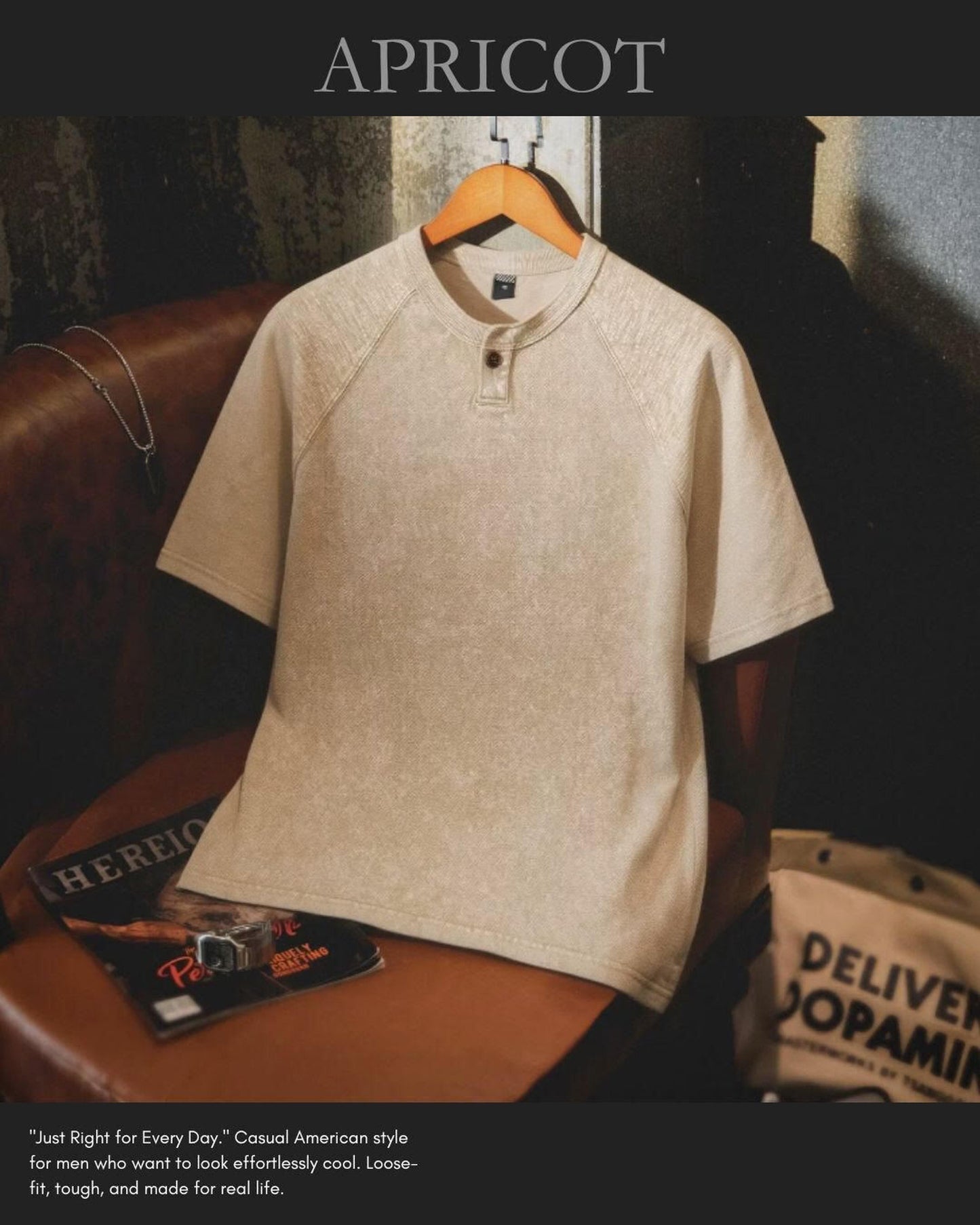 button fastening henley neck t-shirt 2color 【ACT0038】