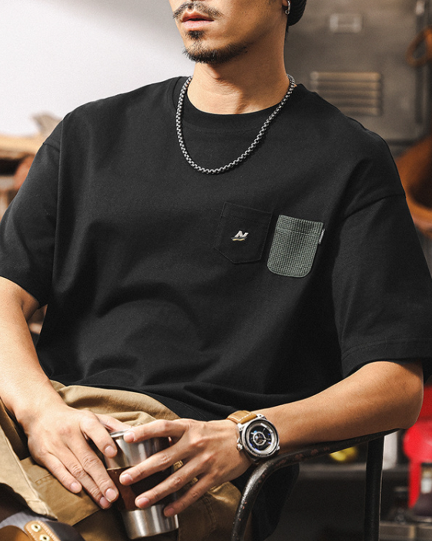 heavy weight double pocket short sleeve t-shirt 2color 【ACT0169】