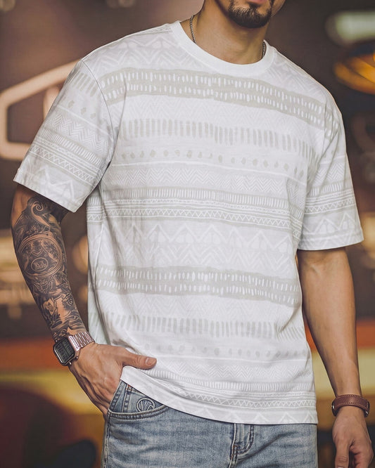 Native-Pattern Vintage Geometric Relaxed T-Shirt 2color 【ACT0103】