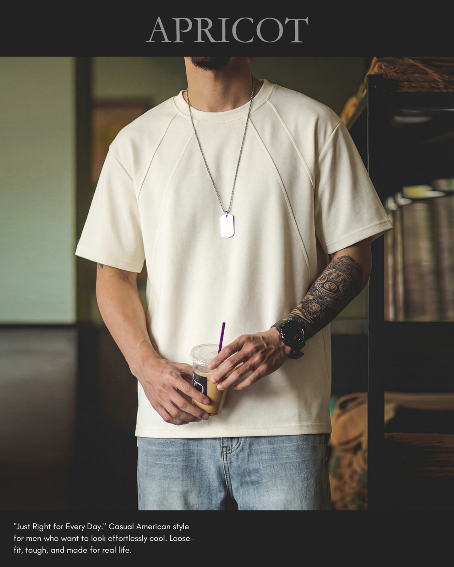 Loose-fit panel stitched t-shirt 2color 【ACT0060】