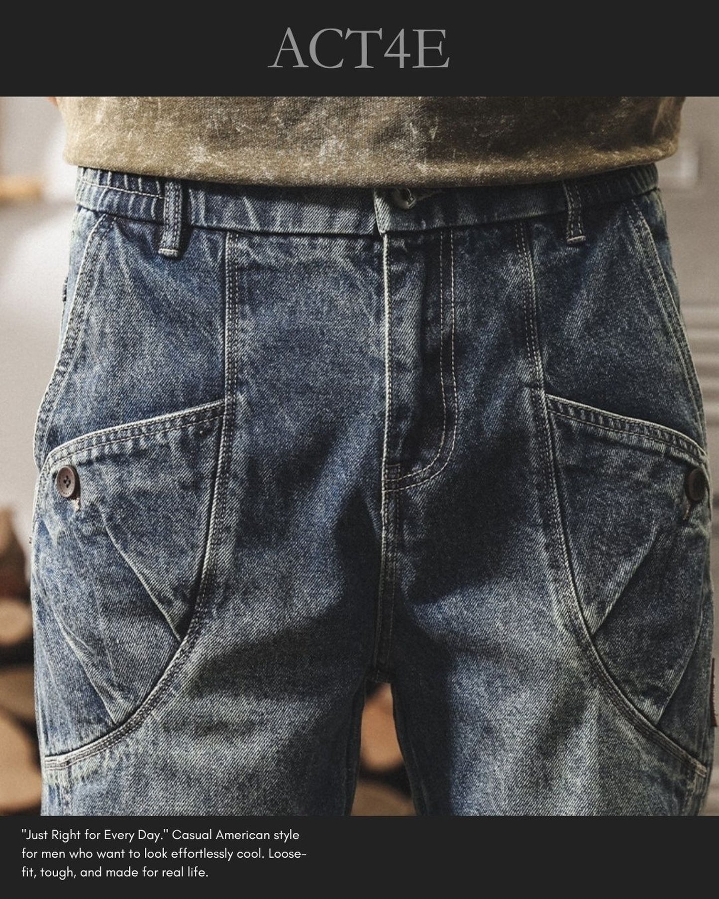 washed loose straight denim pants 2color 【ACT0205】