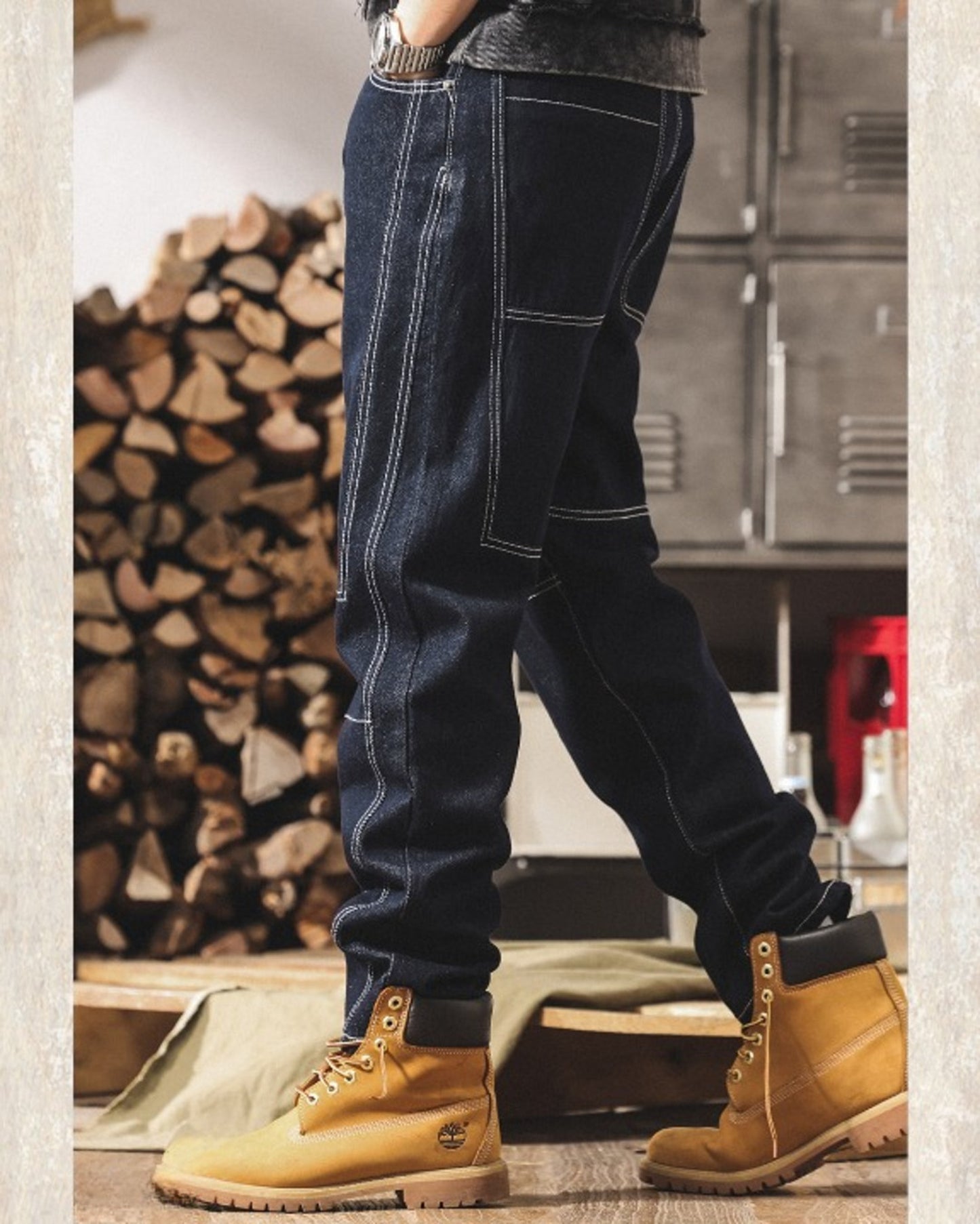 contrast stitch straight denim pants 【ACT0172】